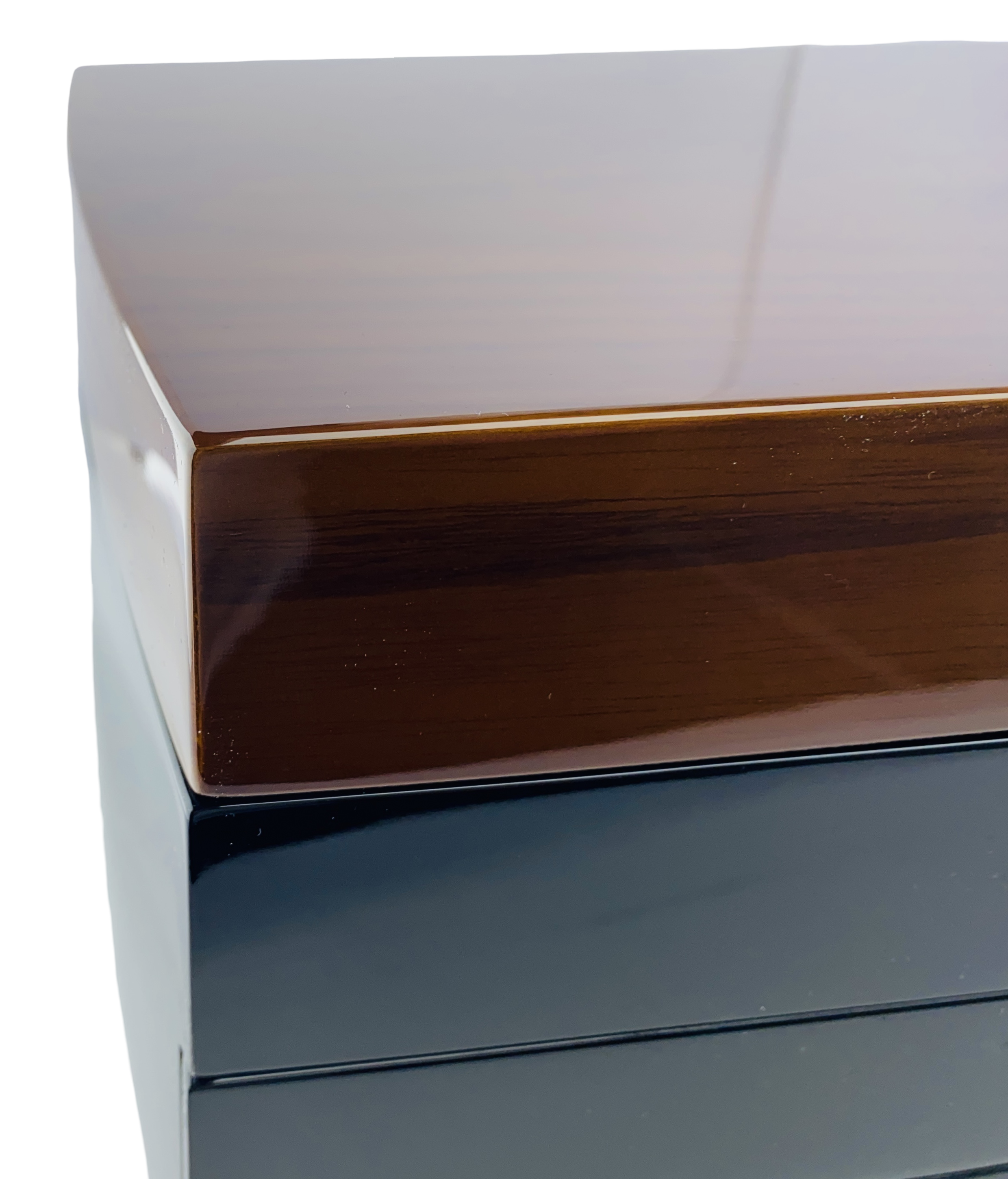 NEW Black and Solid Walnut Finish High Gloss 2-Drawer Wooden Jewellery Box L35cm