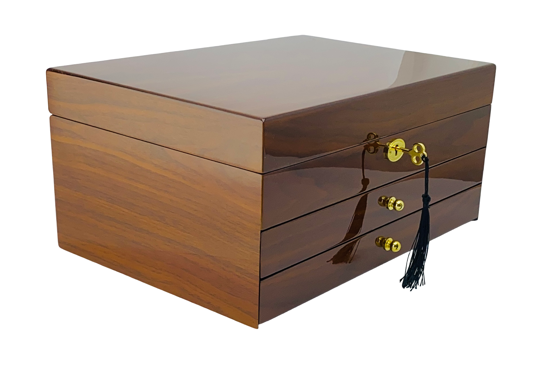 NEW European Walnut High Gloss 2-Drawer Wooden Jewellery Box L35cm