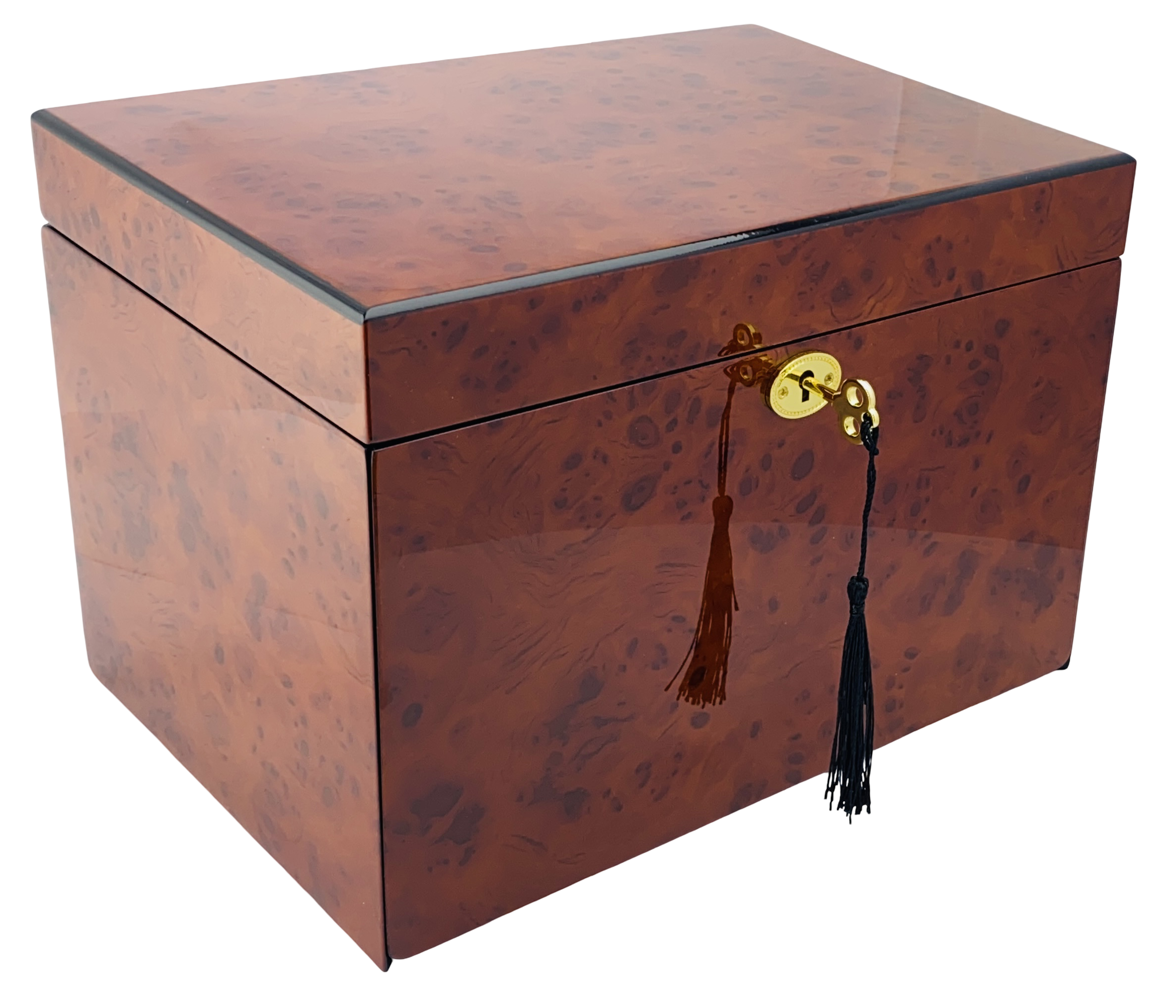 NEW Maple Burl & Black High Gloss Wood Jewellery Box L28cm