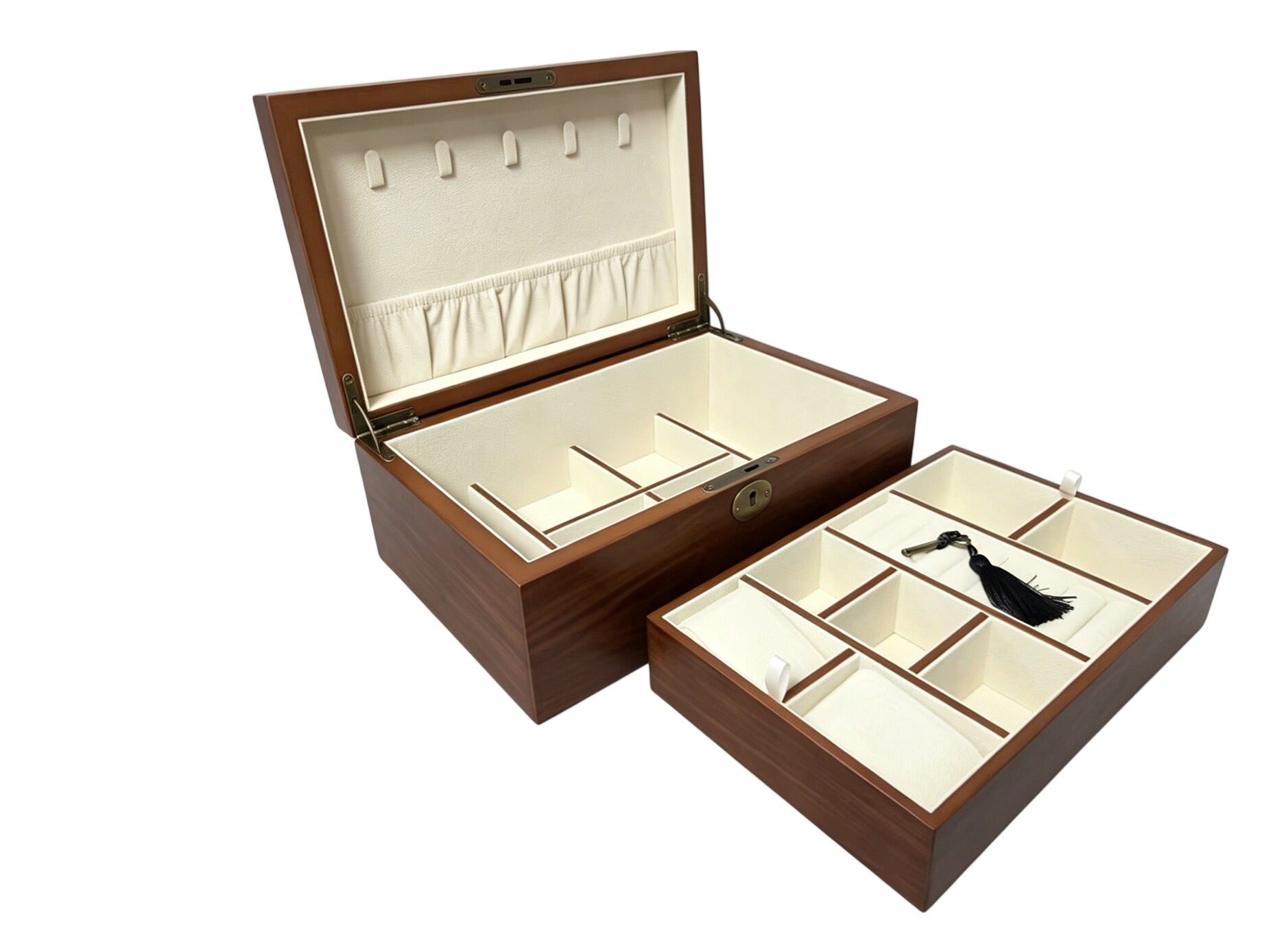 Harrowdene® European Walnut Silk Finish Jewellery Box with Liftout Tray 30cm — Premium Edition