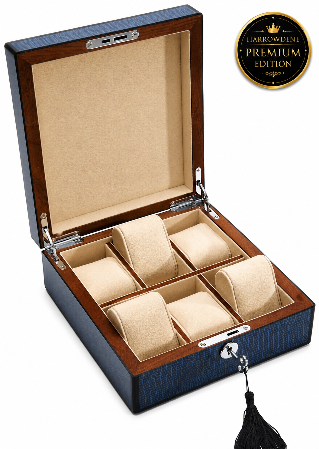 Blue Lizard Piano Finish Jewellery & Watch Box - 20cm