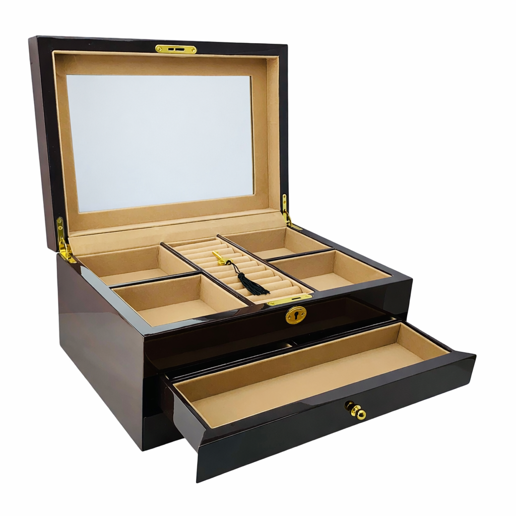 Harrowdene European Walnut High Gloss Jewellery Box 2-Drawer 35cm