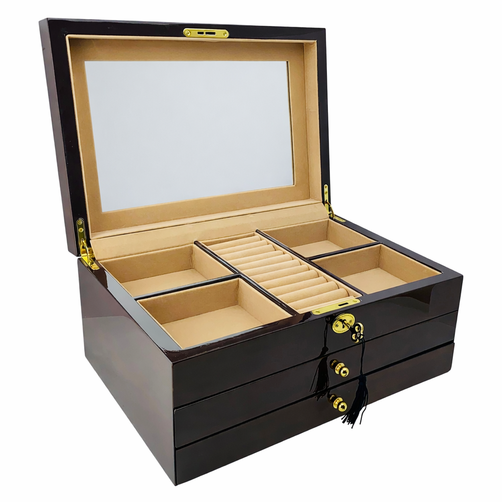 Harrowdene European Walnut High Gloss Jewellery Box 2-Drawer 35cm