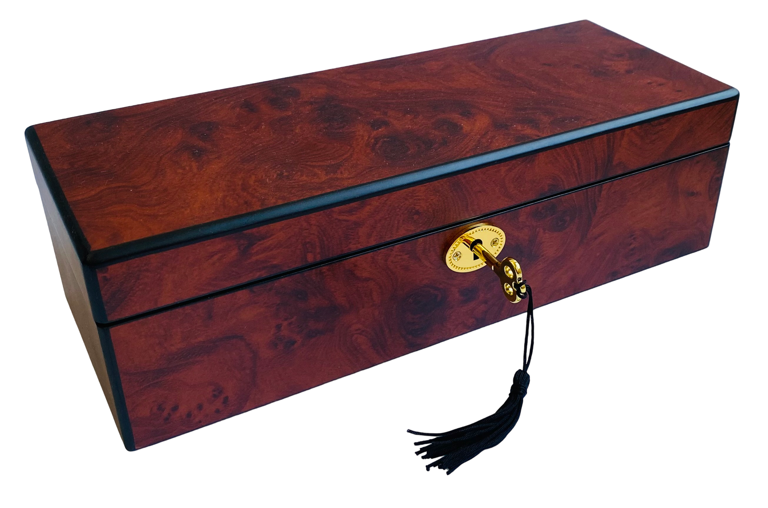 Maple Burl & Black Matte Key Lock 5-Watch Box L28cm