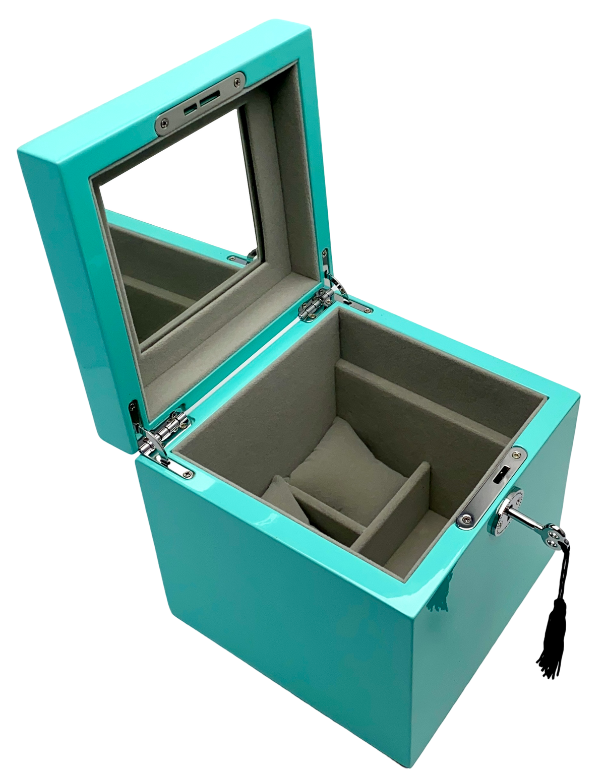 Small Turquoise High Gloss Wood Jewellery Box L16cm