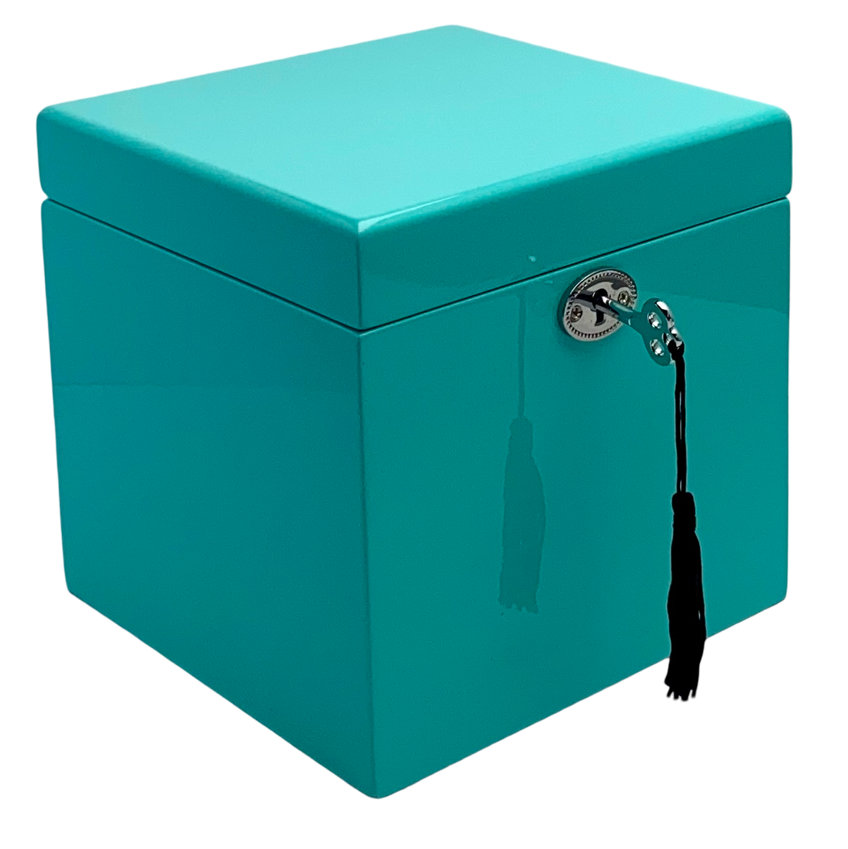 Small Turquoise High Gloss Wood Jewellery Box L16cm