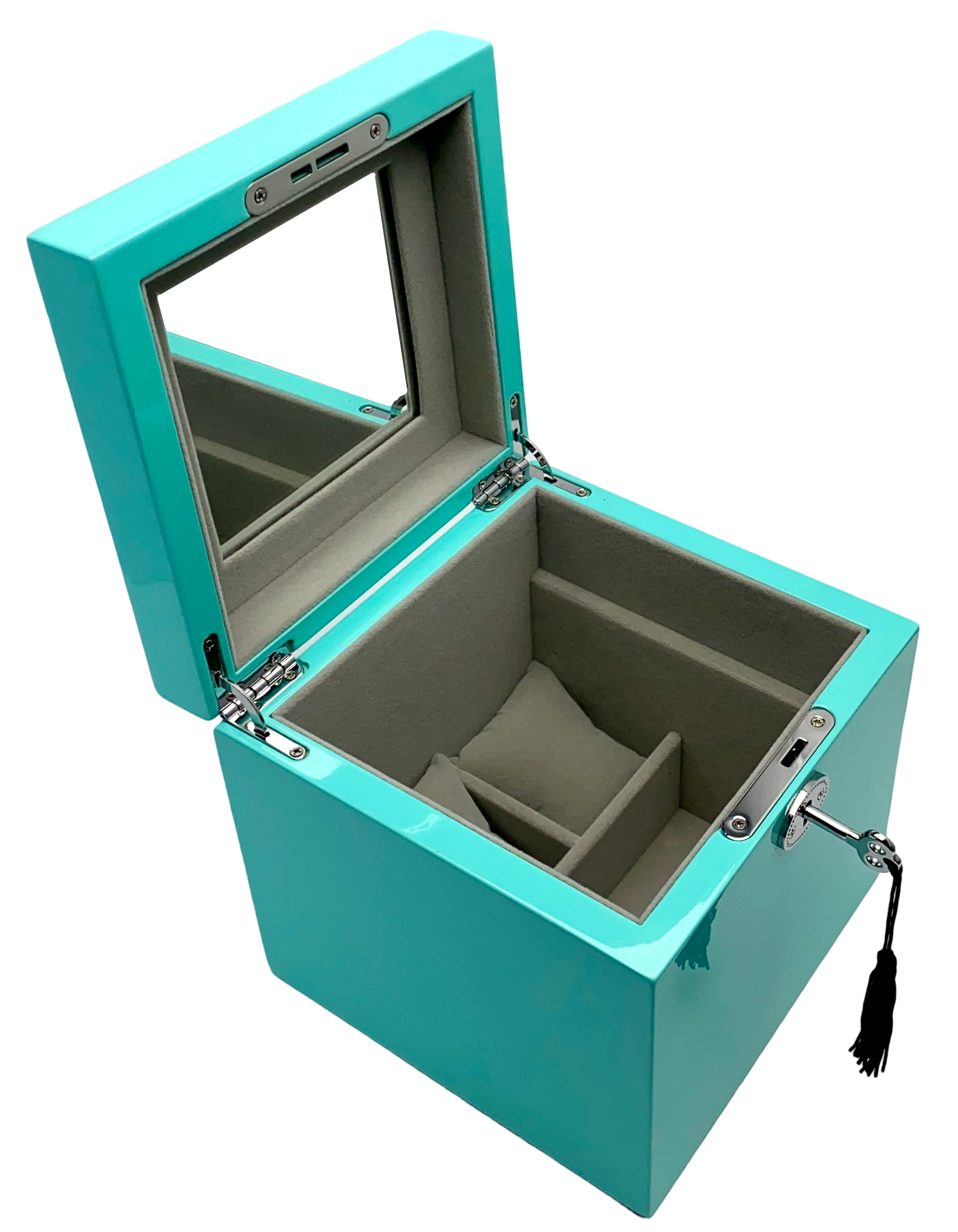 Small Turquoise High Gloss Wood Jewellery Box L16cm