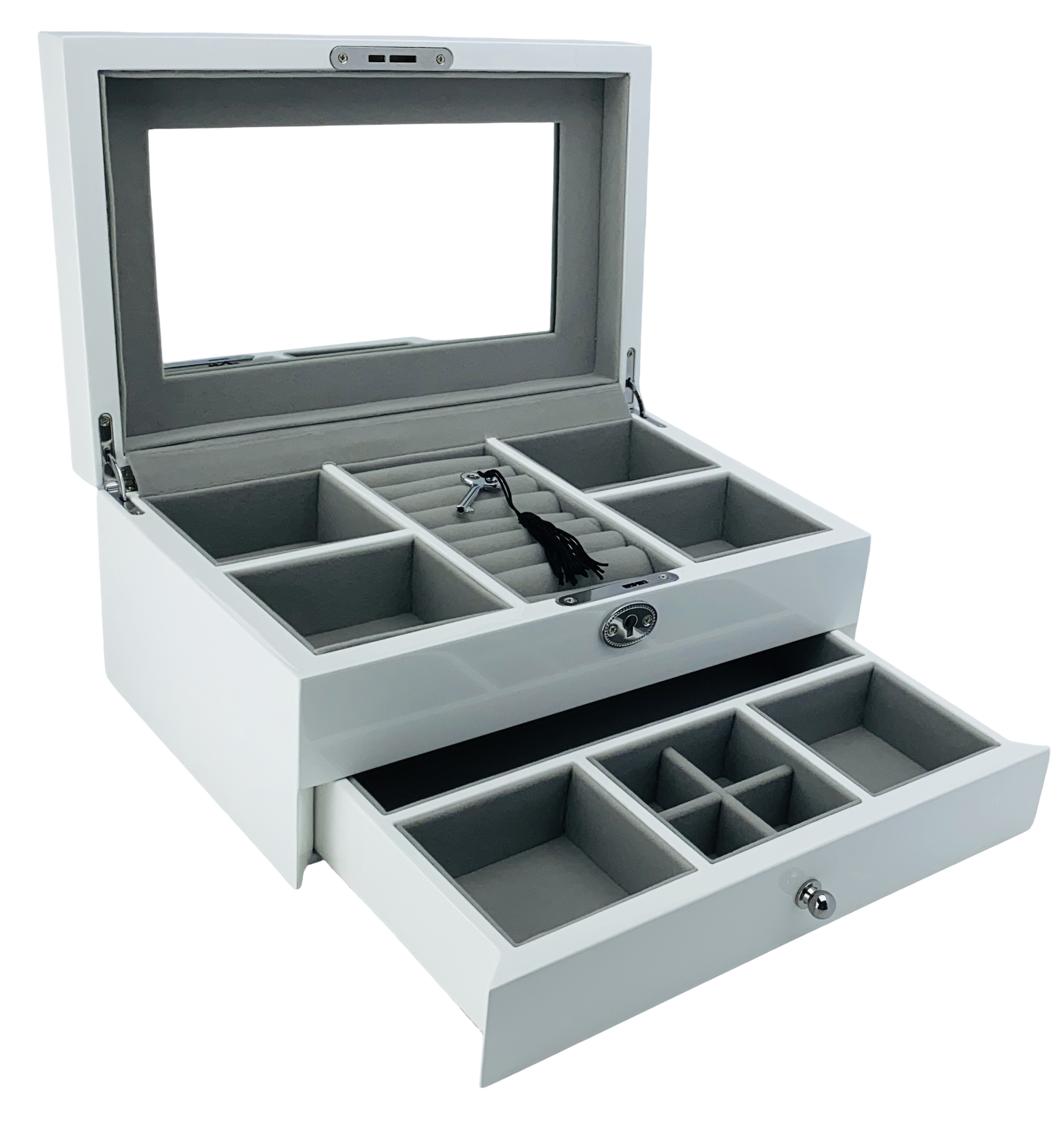 White High Gloss 1-Drawer Wooden Jewellery Box L28cm