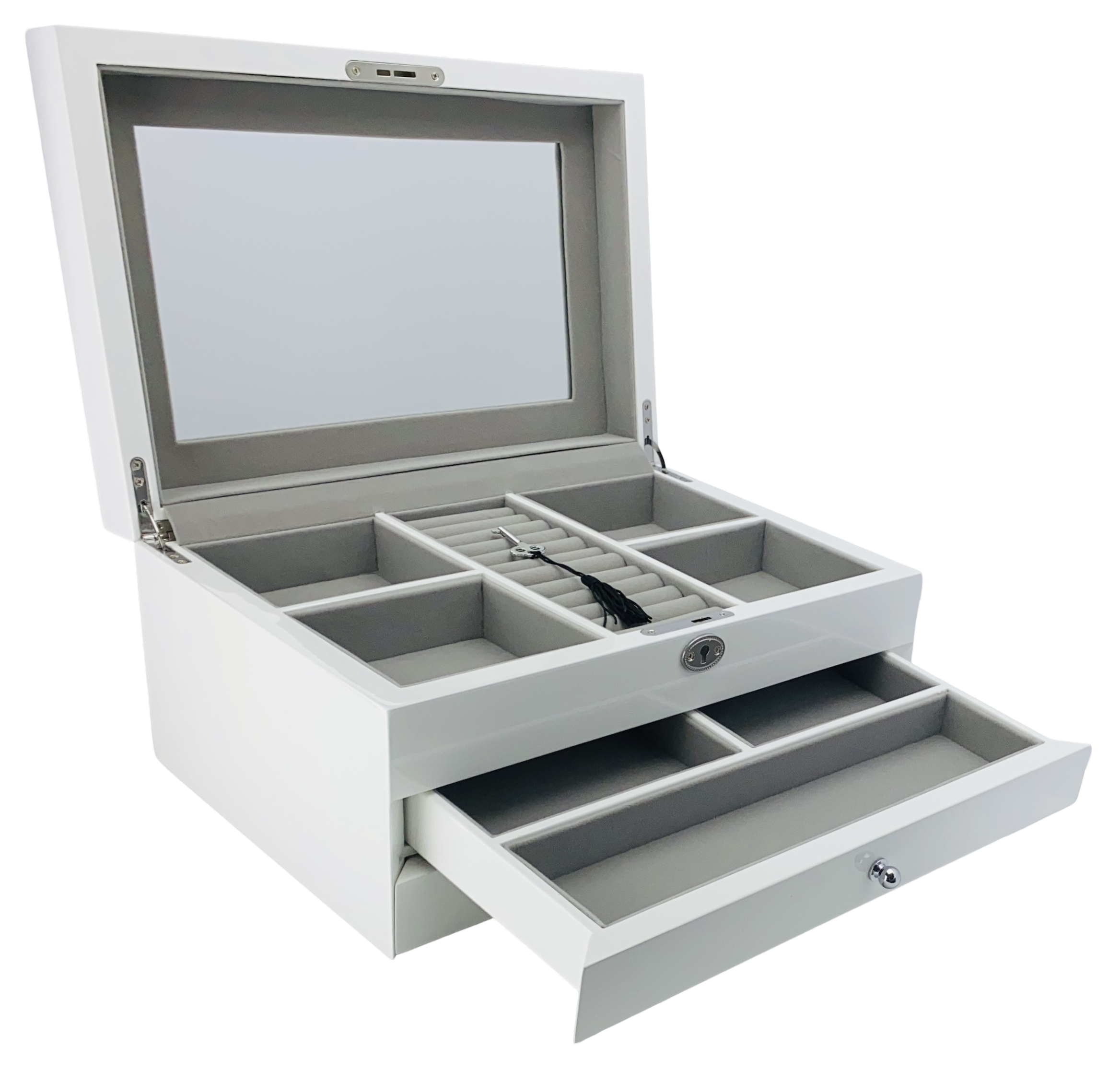 White High Gloss 2-Drawer Wooden Jewellery Box L34cm