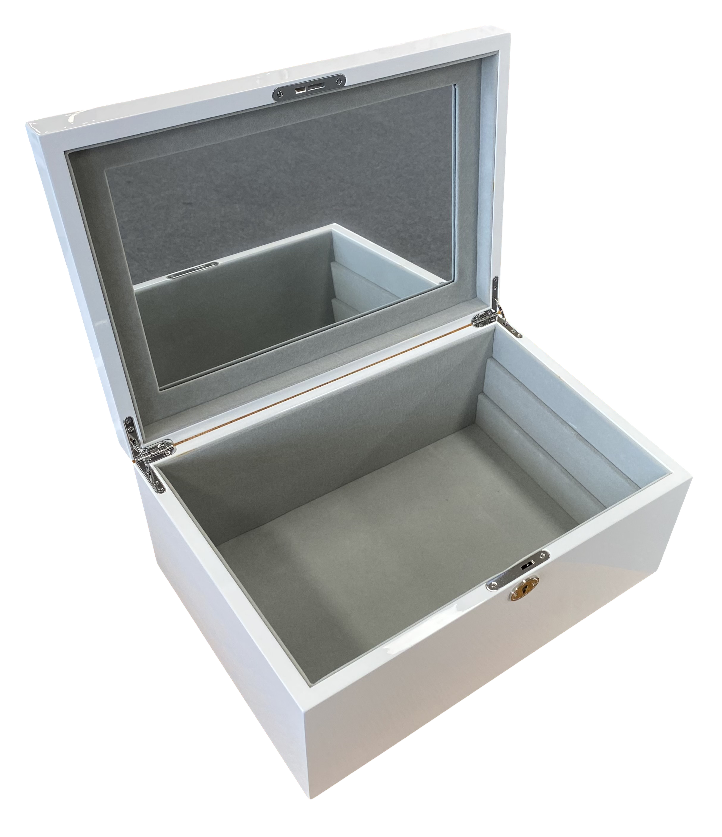 White High Gloss Wood Jewellery Box L37cm