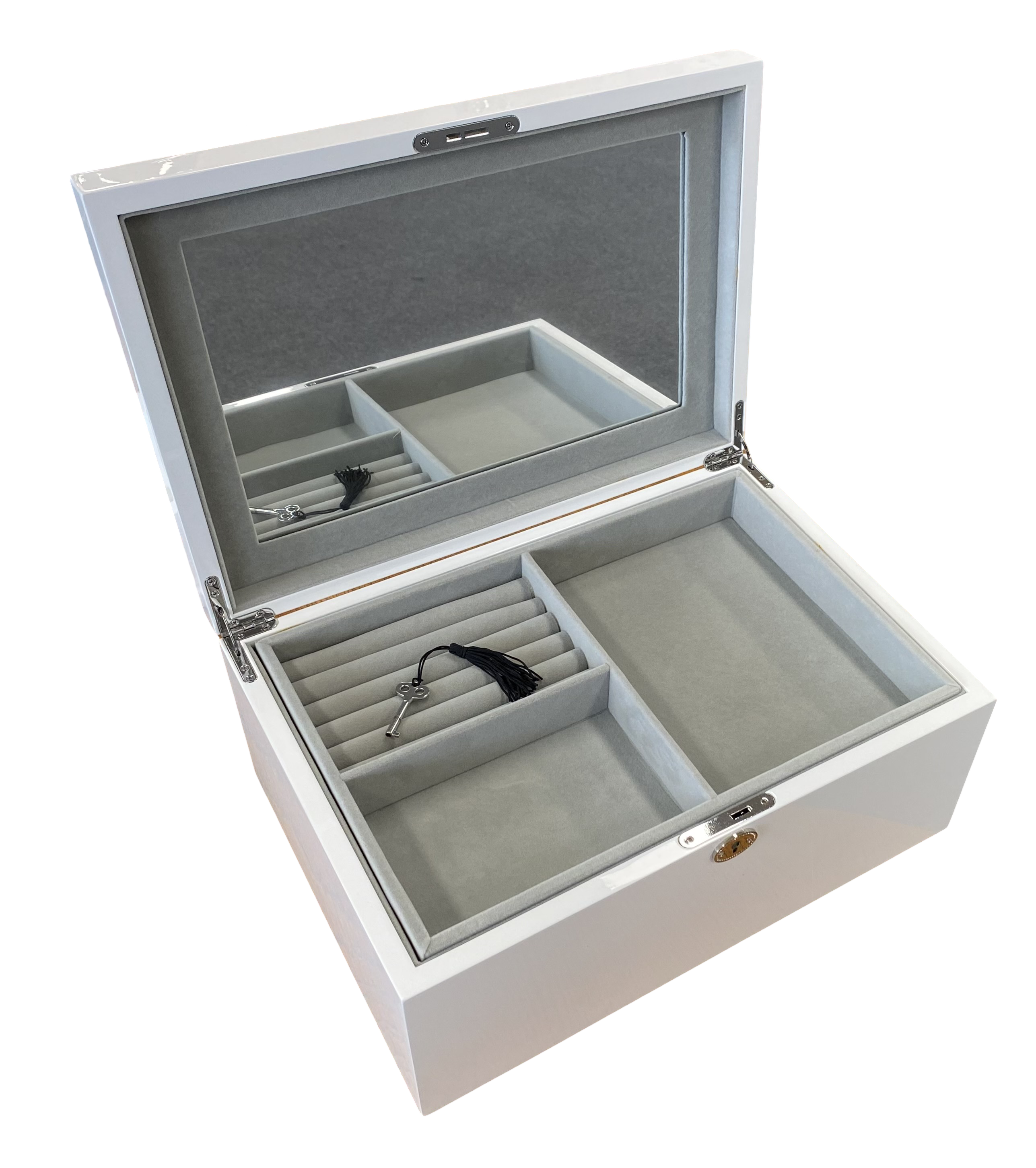 White High Gloss Wood Jewellery Box L37cm