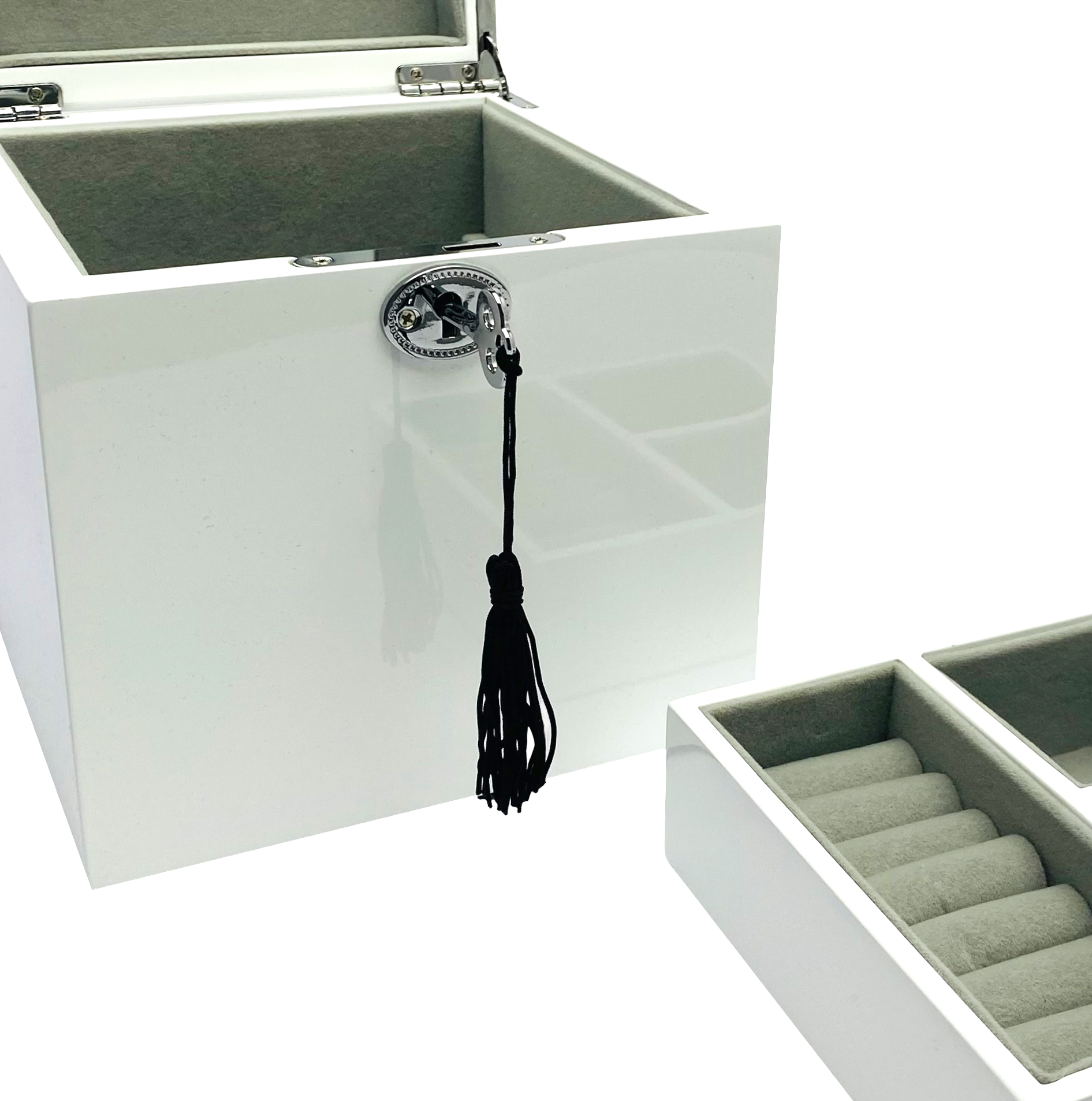 Small White High Gloss Wood Jewellery Box L16cm