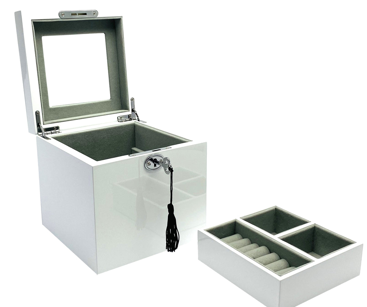 Small White High Gloss Wood Jewellery Box L16cm