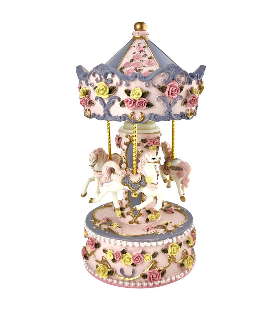 Floral Carousel Music Box H18cm