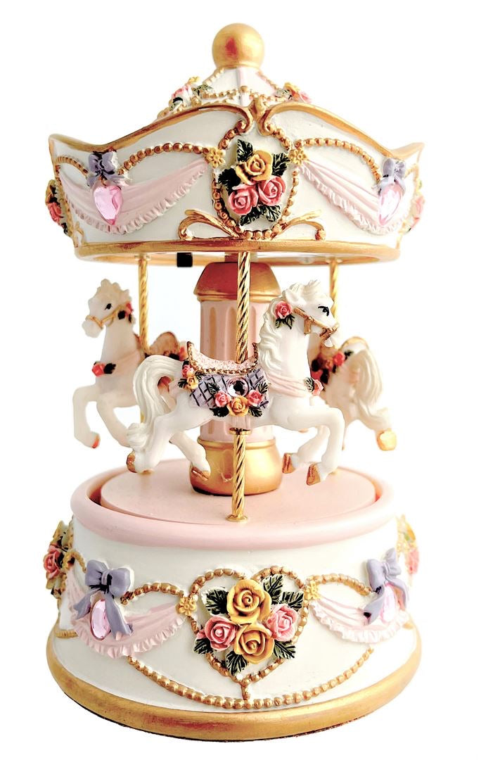 Pink Carousel Music Box H14.5cm