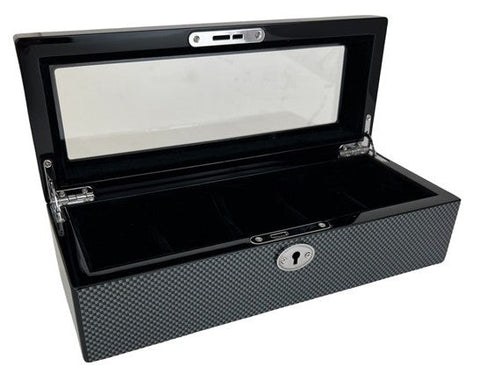 Carbon Fibre Finished High Gloss 5-Watch Box, Length 28cm