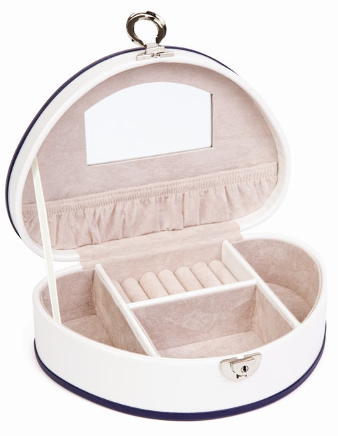 Harrowdene-Demi-Lune-White-Patent-Faux-Leather-White-Jewellery-Box-Length-22cm-Open