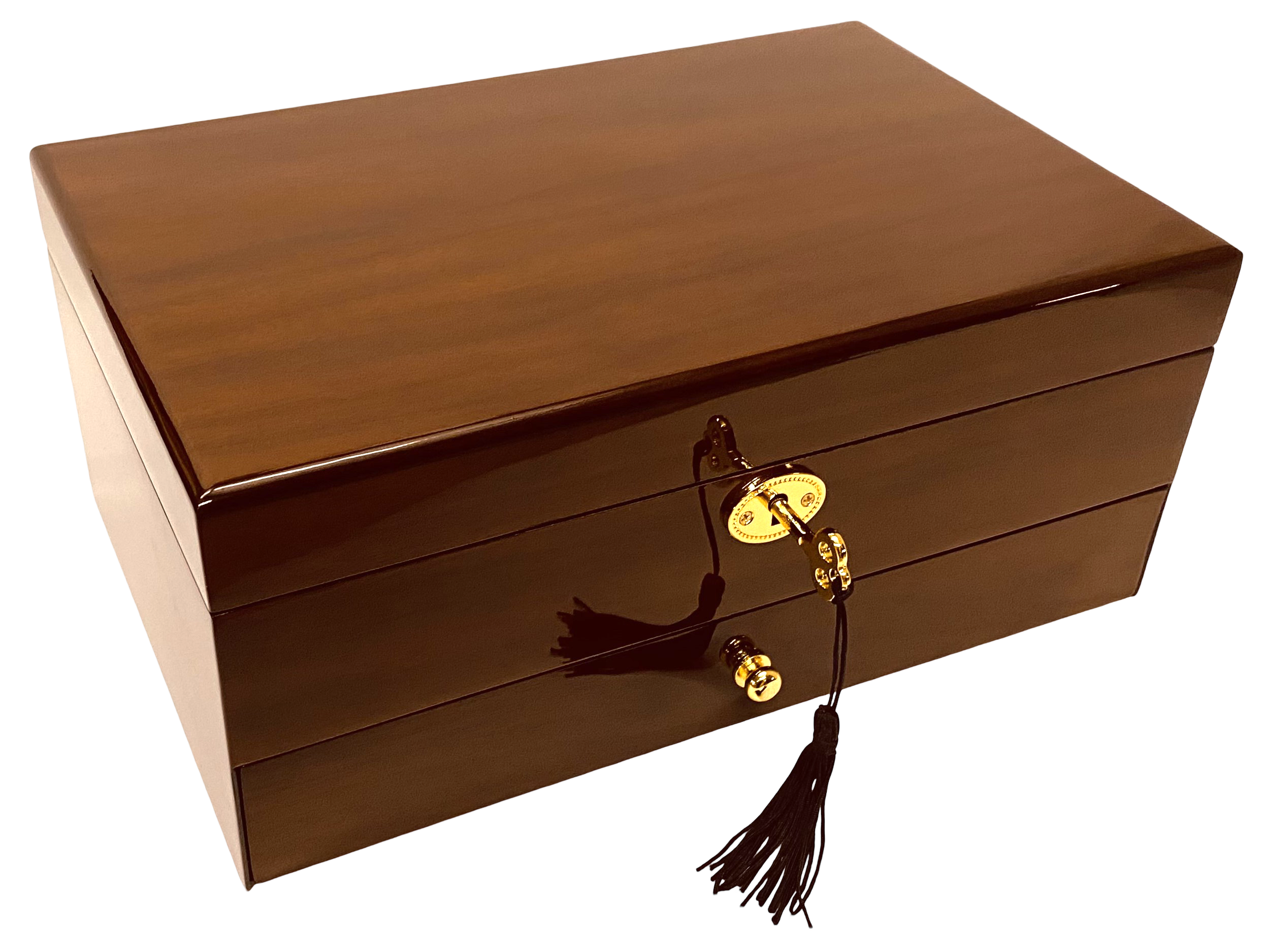 European Walnut High Gloss Wooden Jewellery Box L28cm