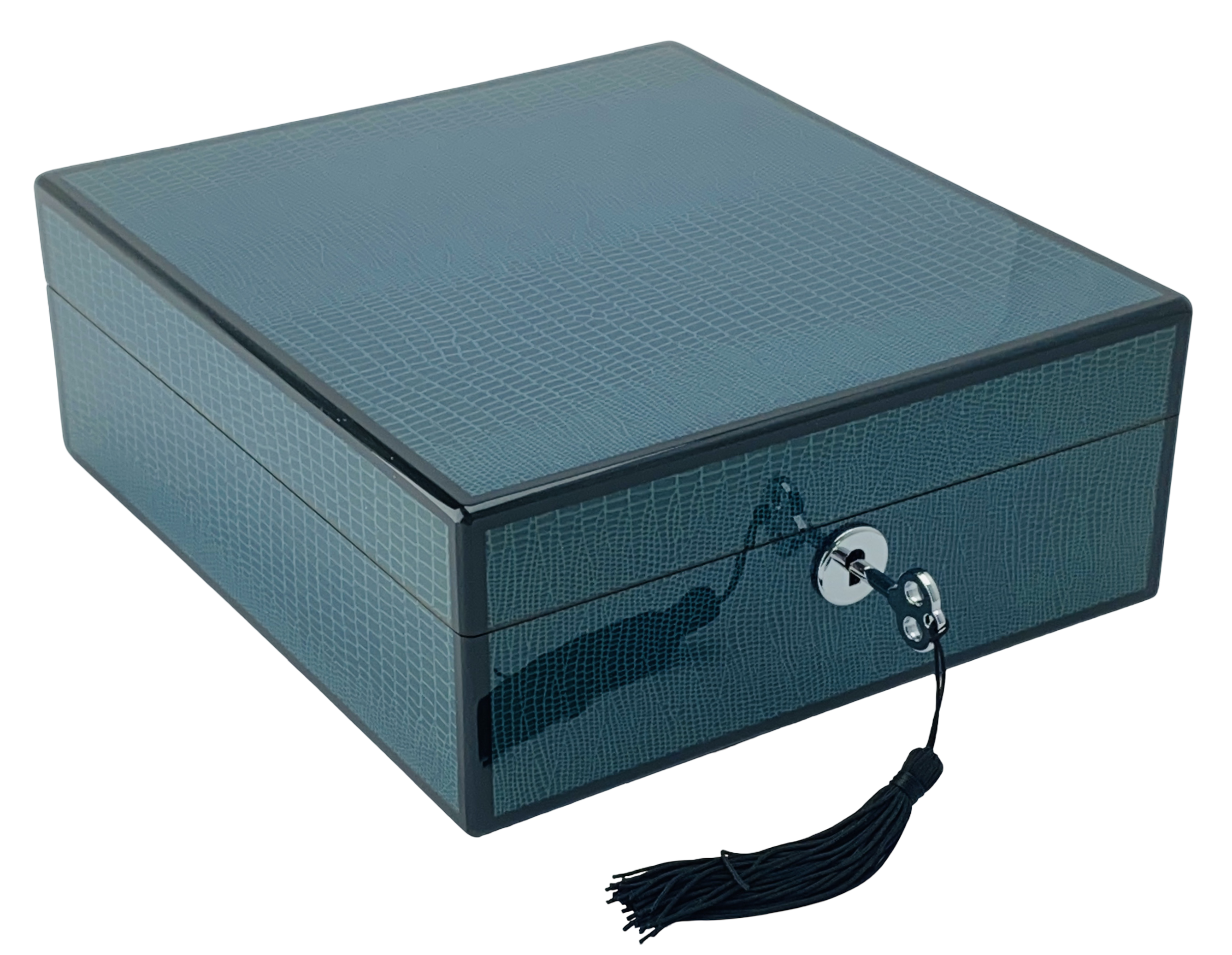 Blue Lizard Piano Finish Key Lock Jewellery and Watch Box L20cm