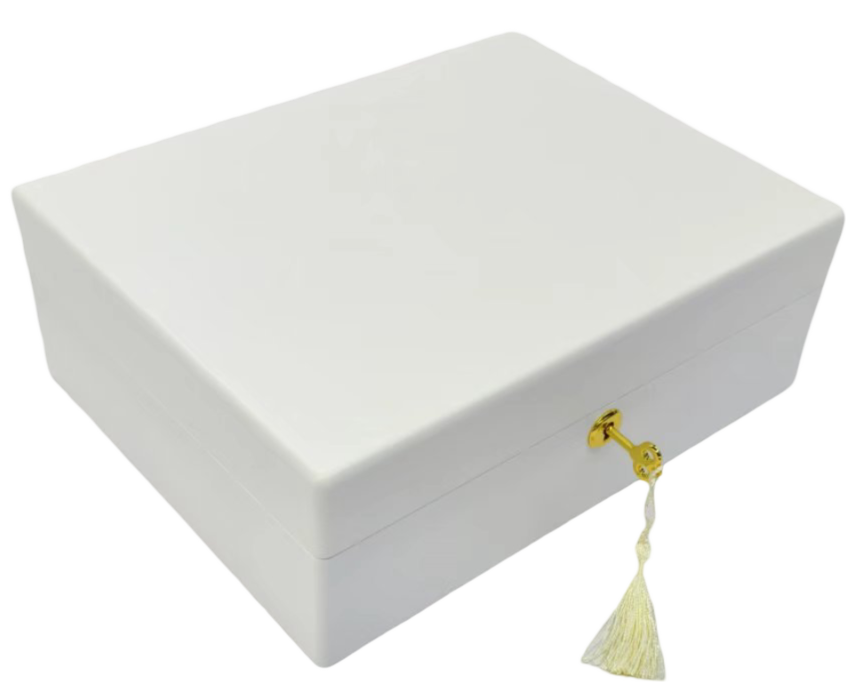 Matte Finish White Wooden Jewellery Box with Liftout Tray L31cm