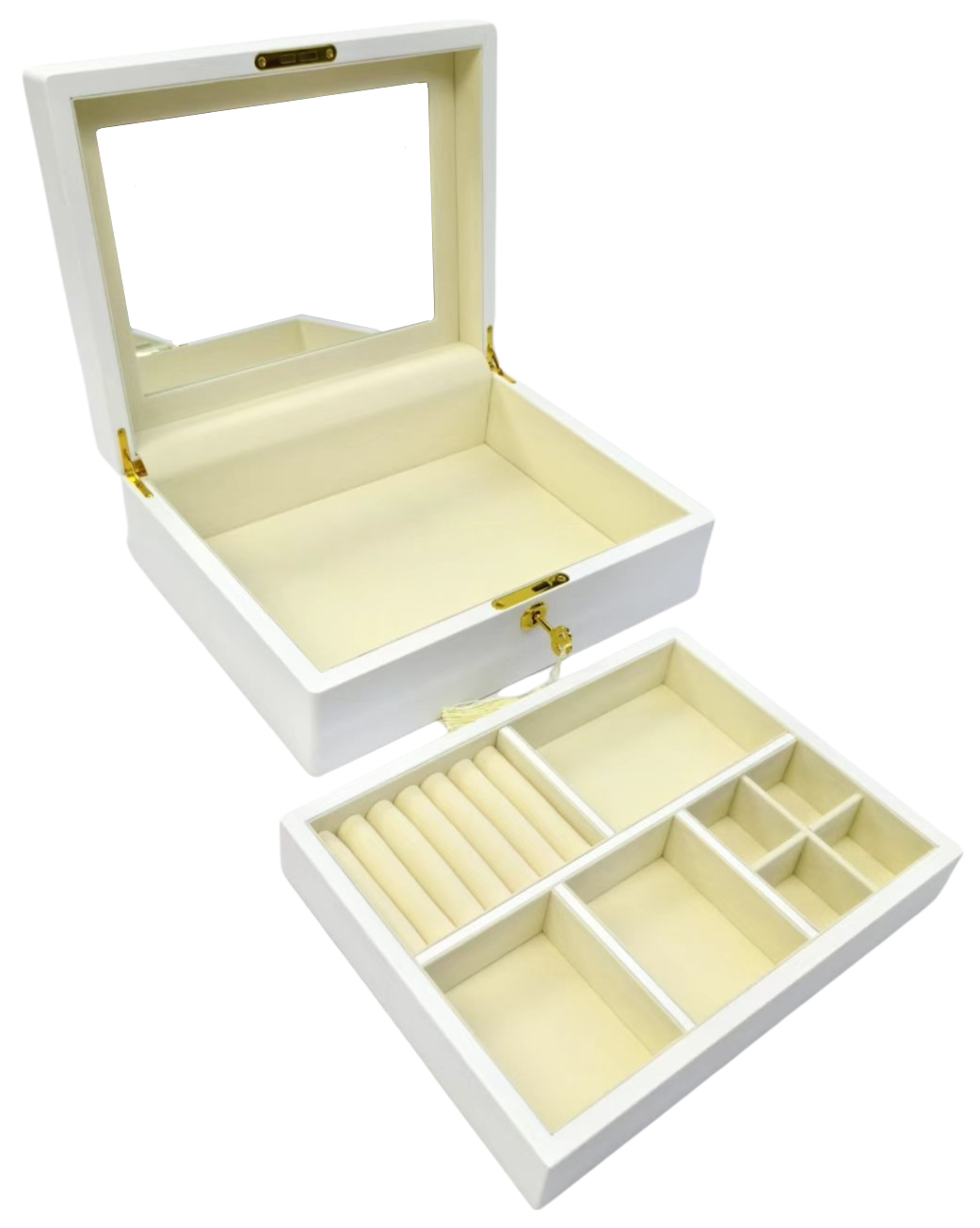 Matte Finish White Wooden Jewellery Box with Liftout Tray L31cm