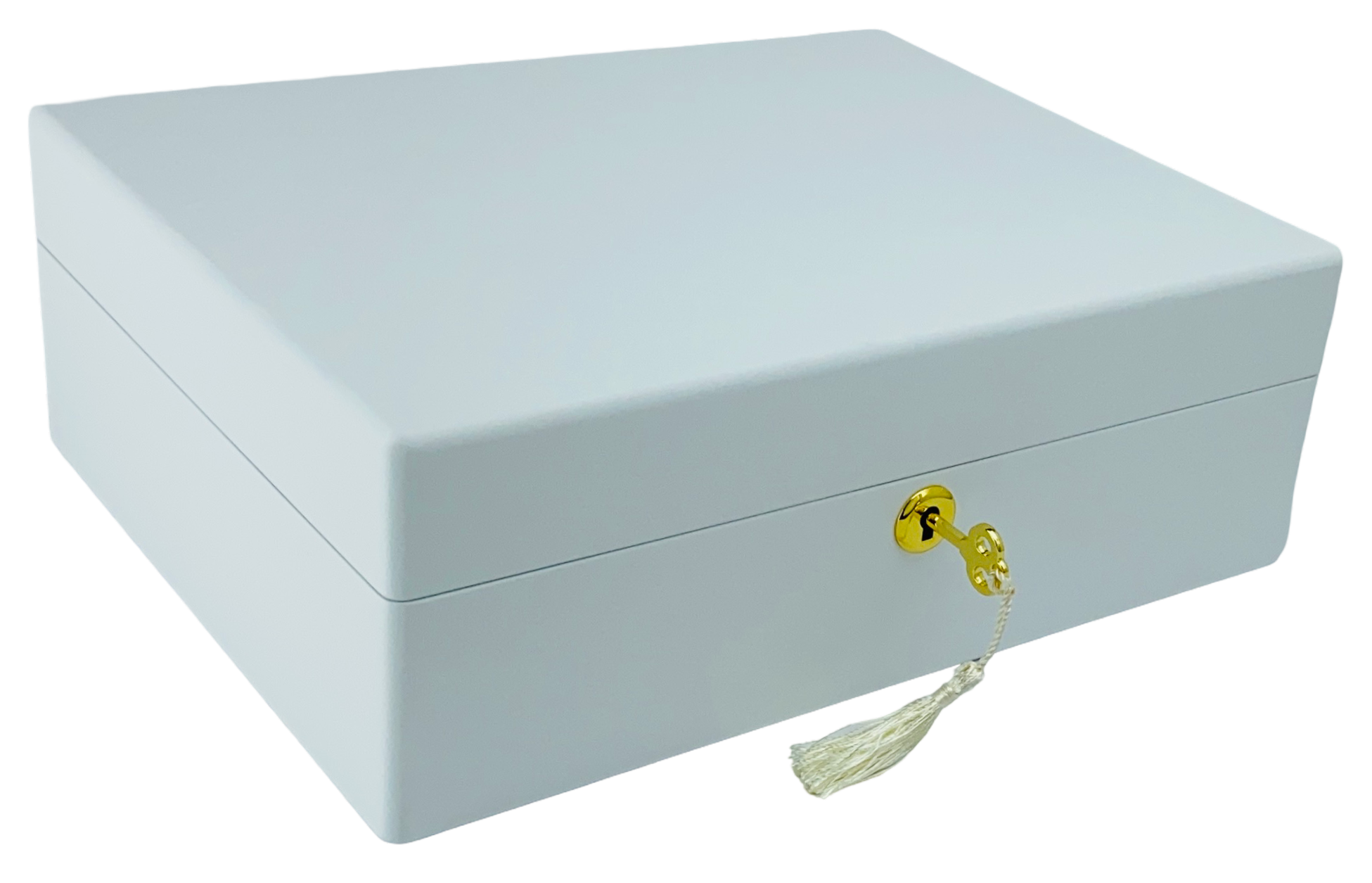 Matte Finish White Wooden Jewellery Box with Liftout Tray L31cm