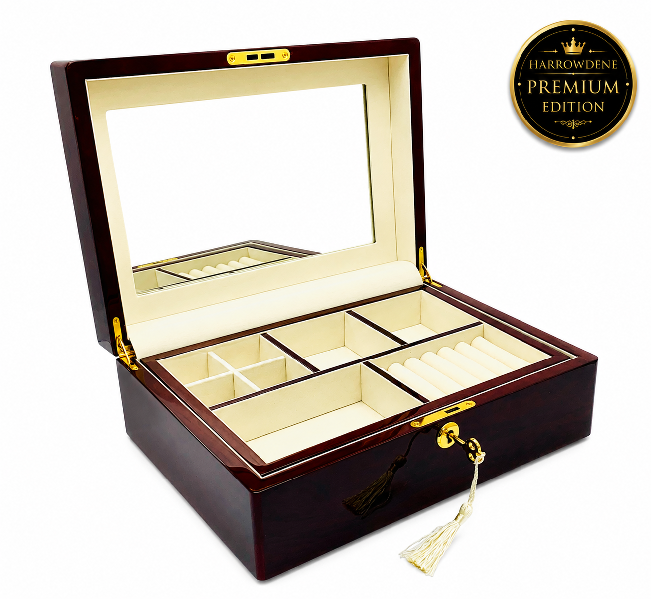 Rosewood Piano Finish Jewellery Box with Lift-Out Tray - 31cm
