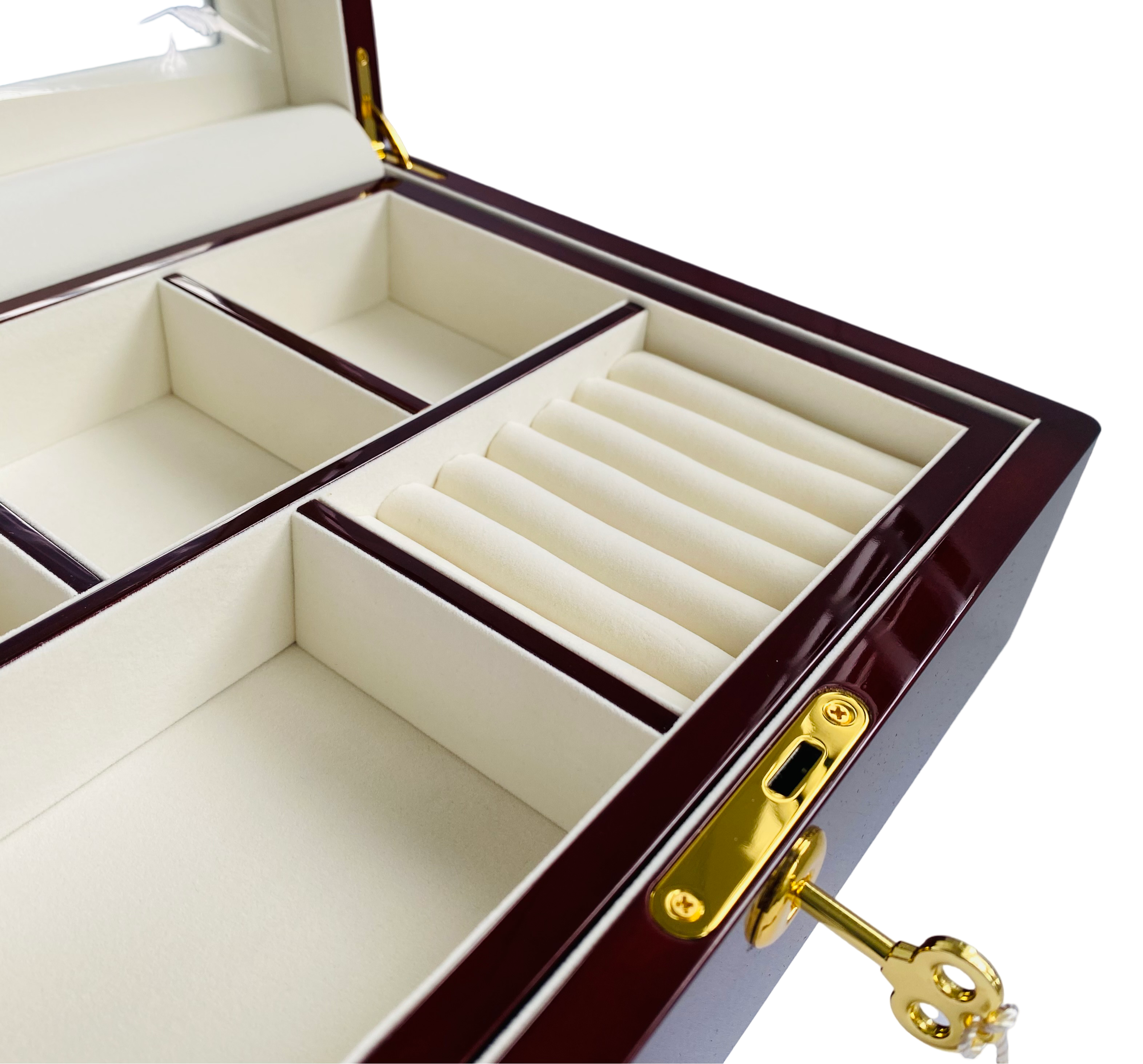 Rosewood Piano Finish Timber Jewellery Box with Liftout Tray L31cm