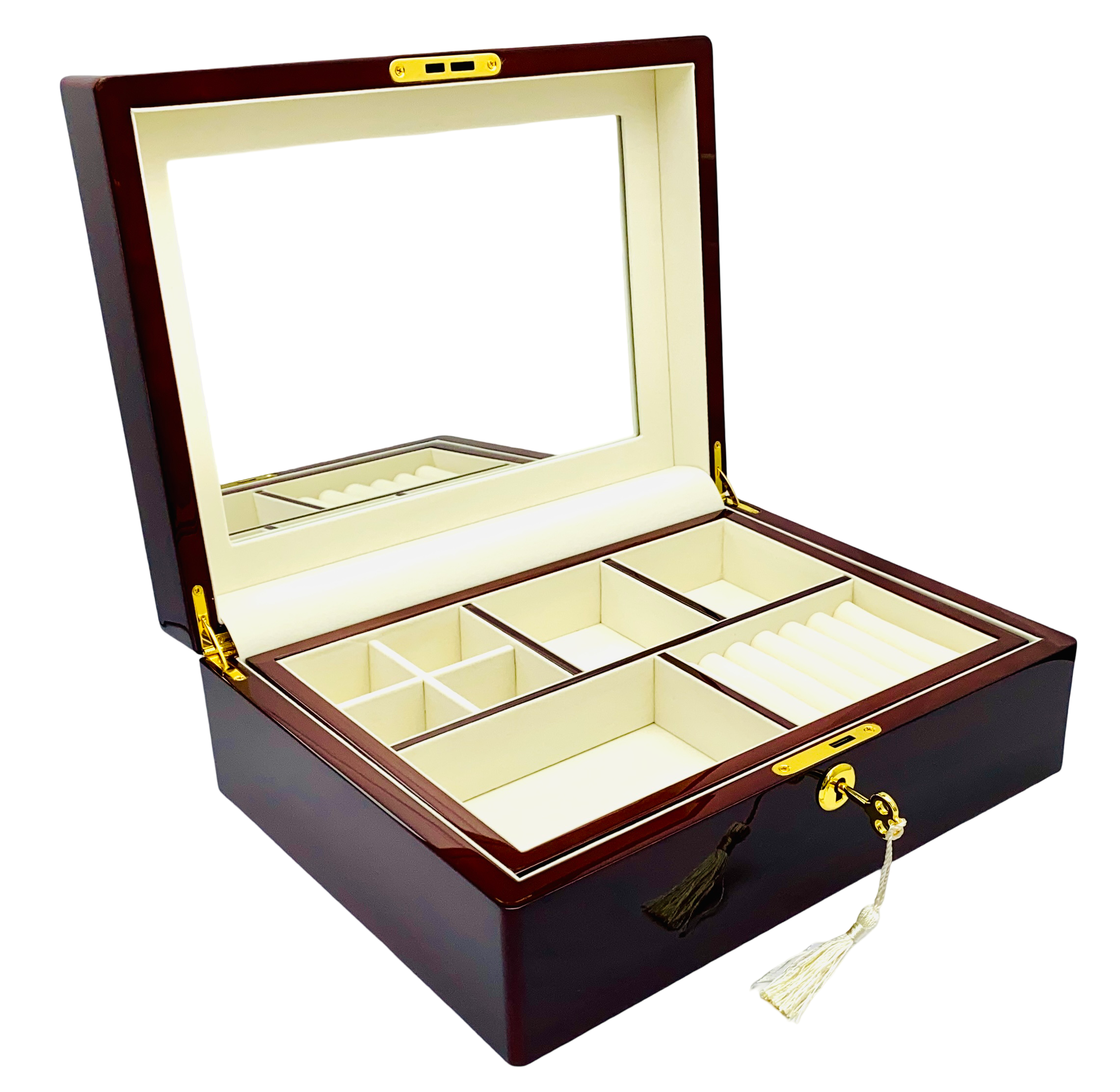 Rosewood Piano Finish Timber Jewellery Box with Liftout Tray L31cm