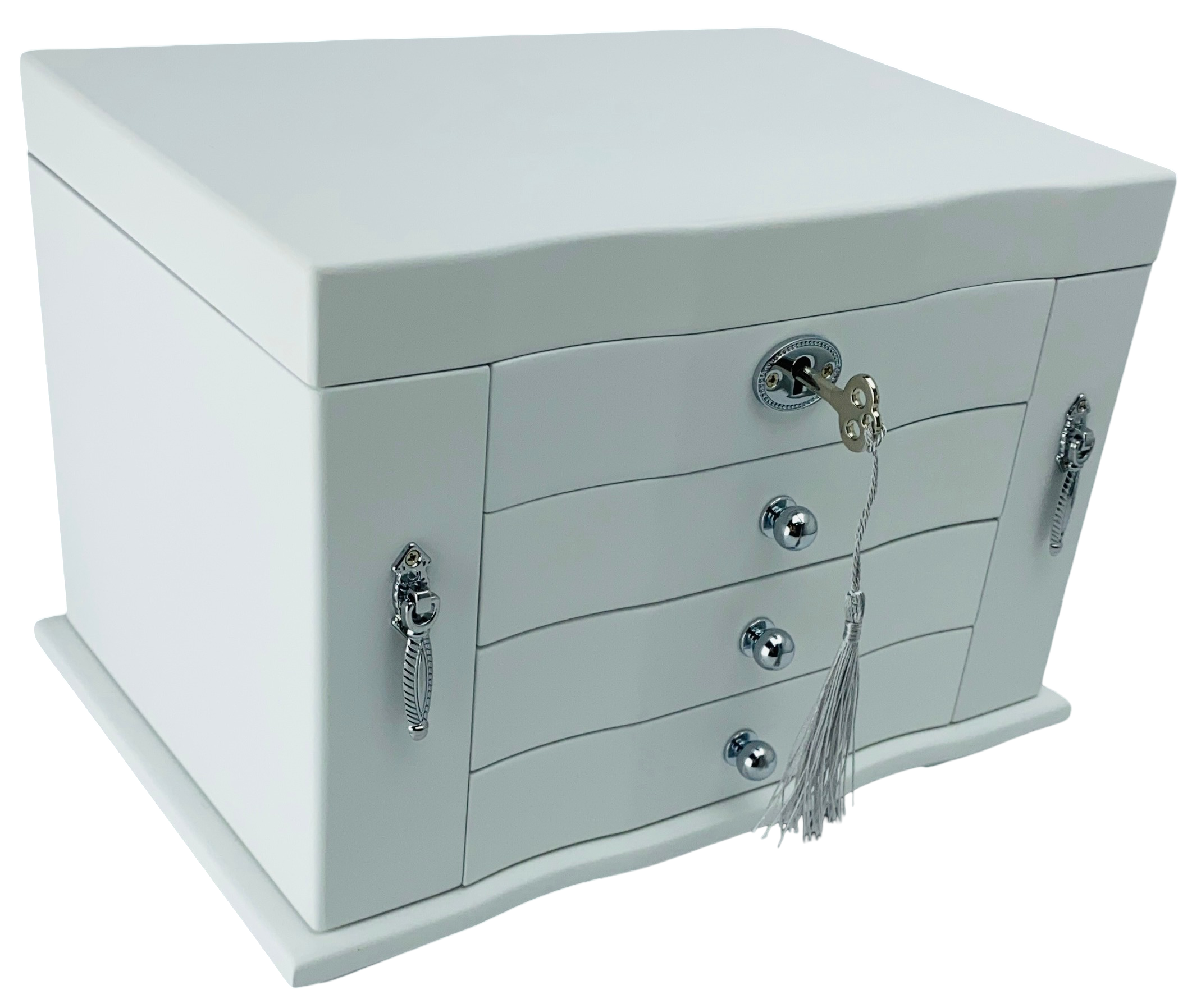 Matte White Jewellery Box, 3-Drawer and 2-Side Panels L28cm
