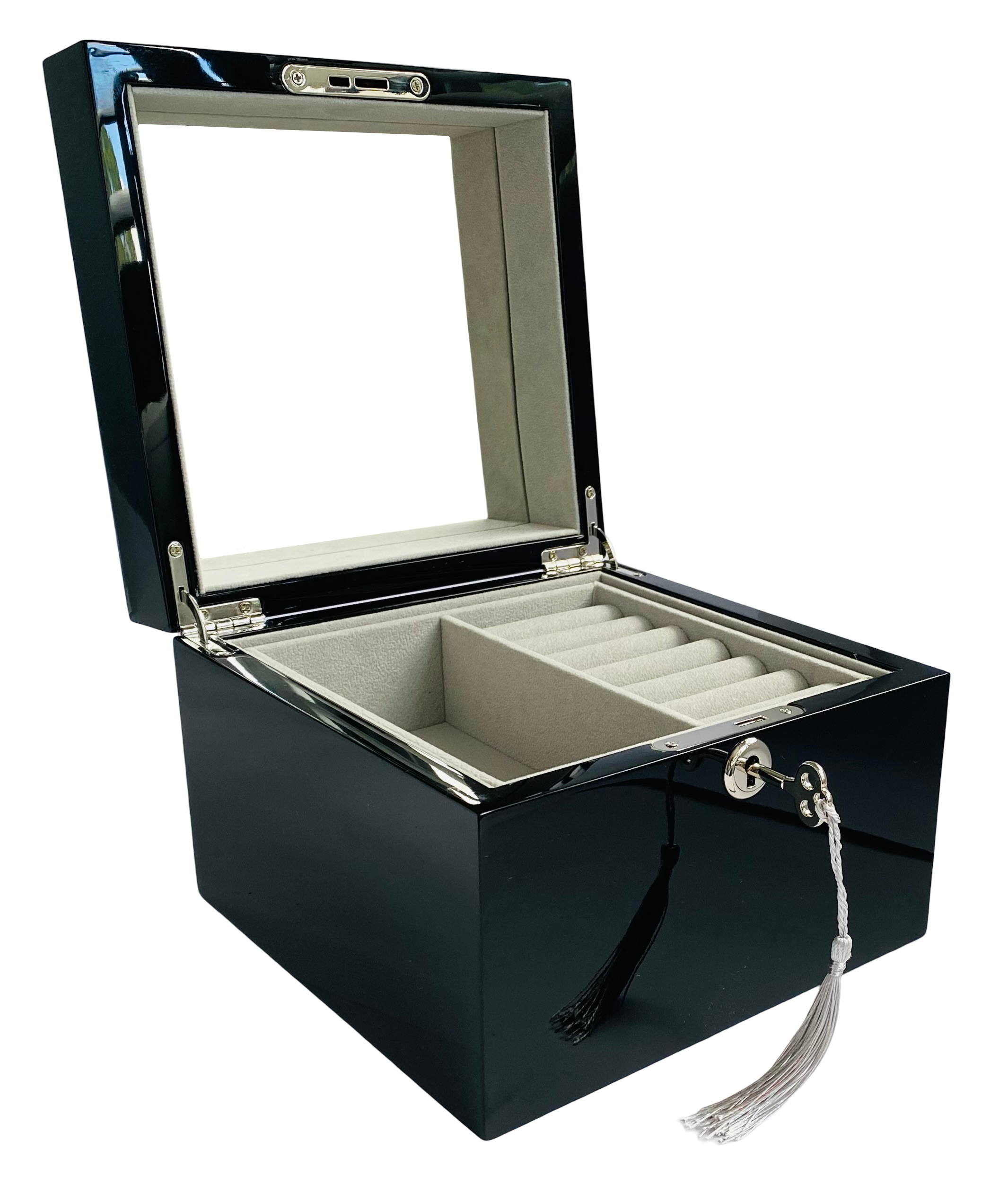 Small Black High Gloss Wood Jewellery Box L19cm