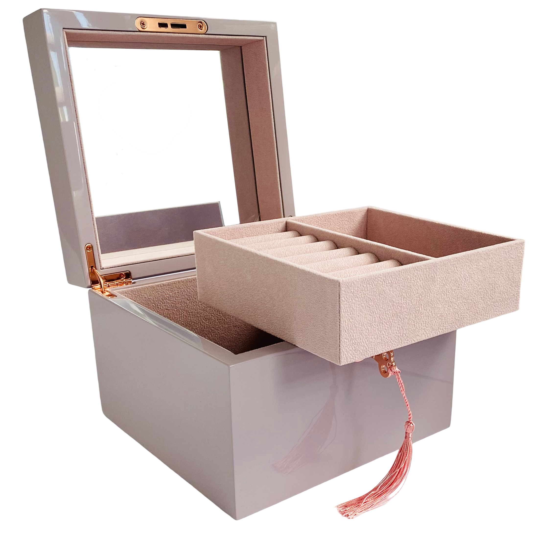 Small Lilac High Gloss Wood Jewellery Box L19cm