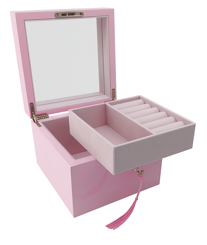 Small Pink High Gloss Wood Jewellery Box L19cm