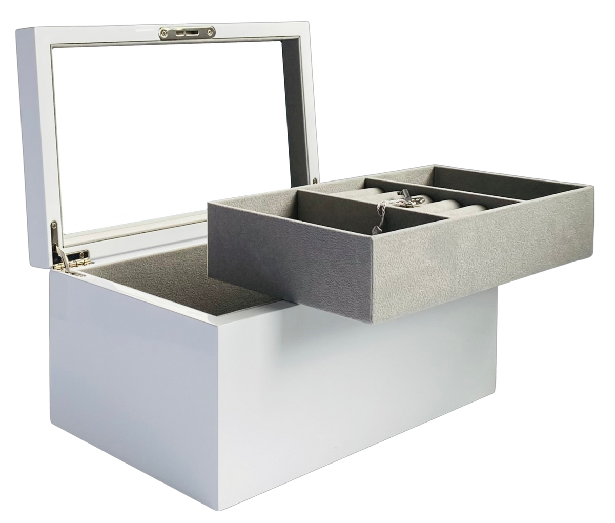 White High Gloss Wood Jewellery Box L28cm