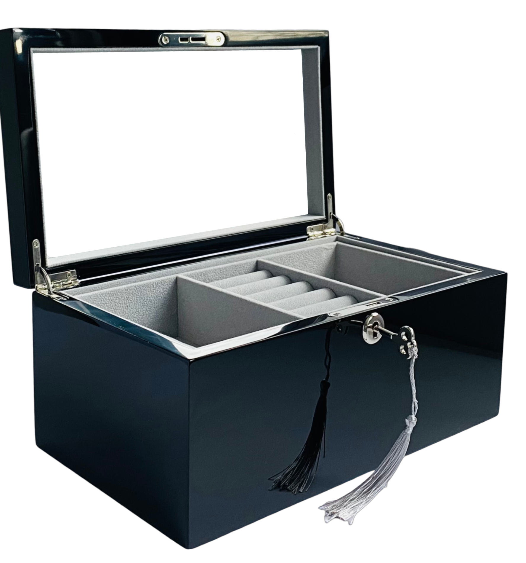 Black High Gloss Wood Jewellery Box L28cm