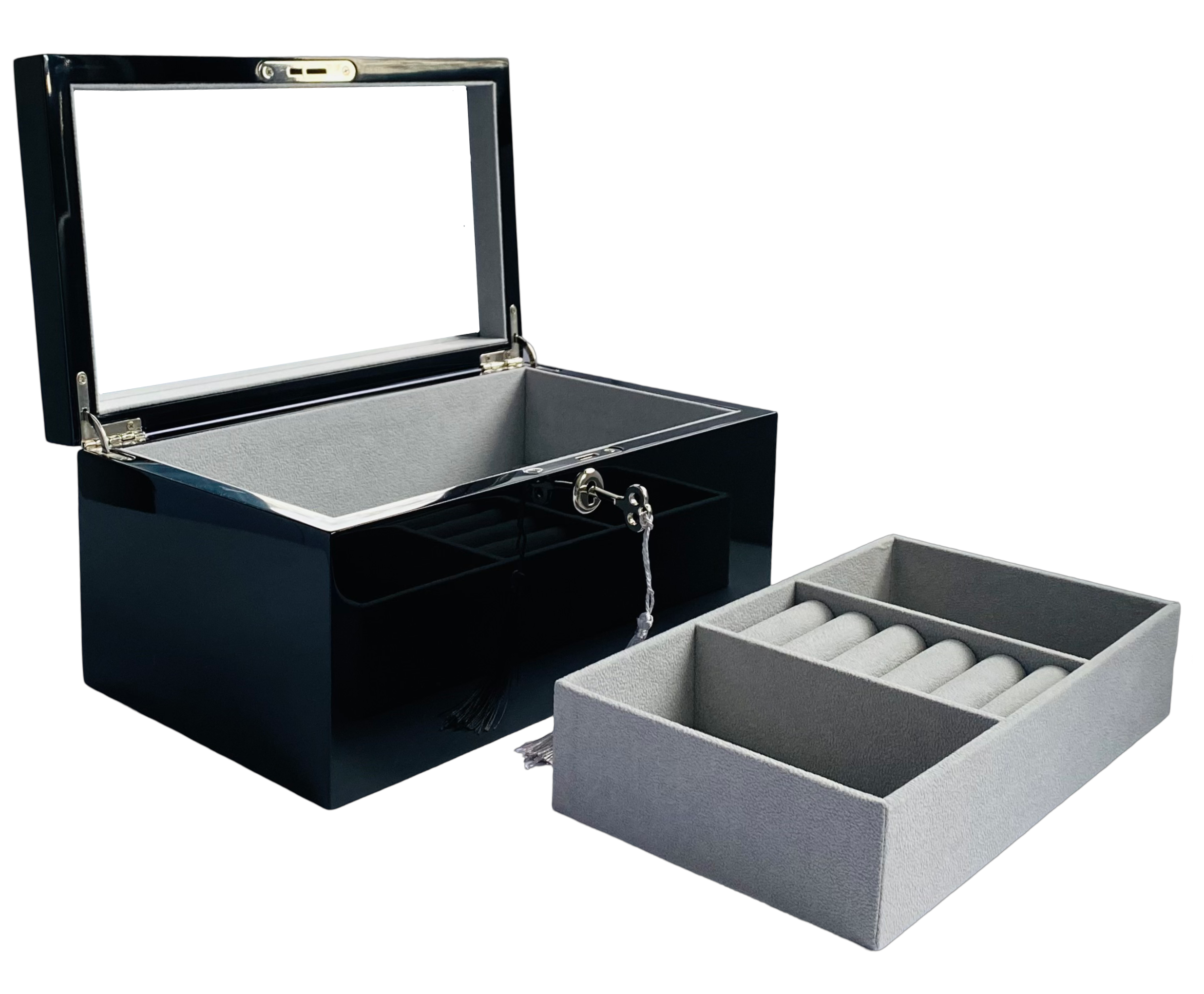 Black High Gloss Wood Jewellery Box L28cm