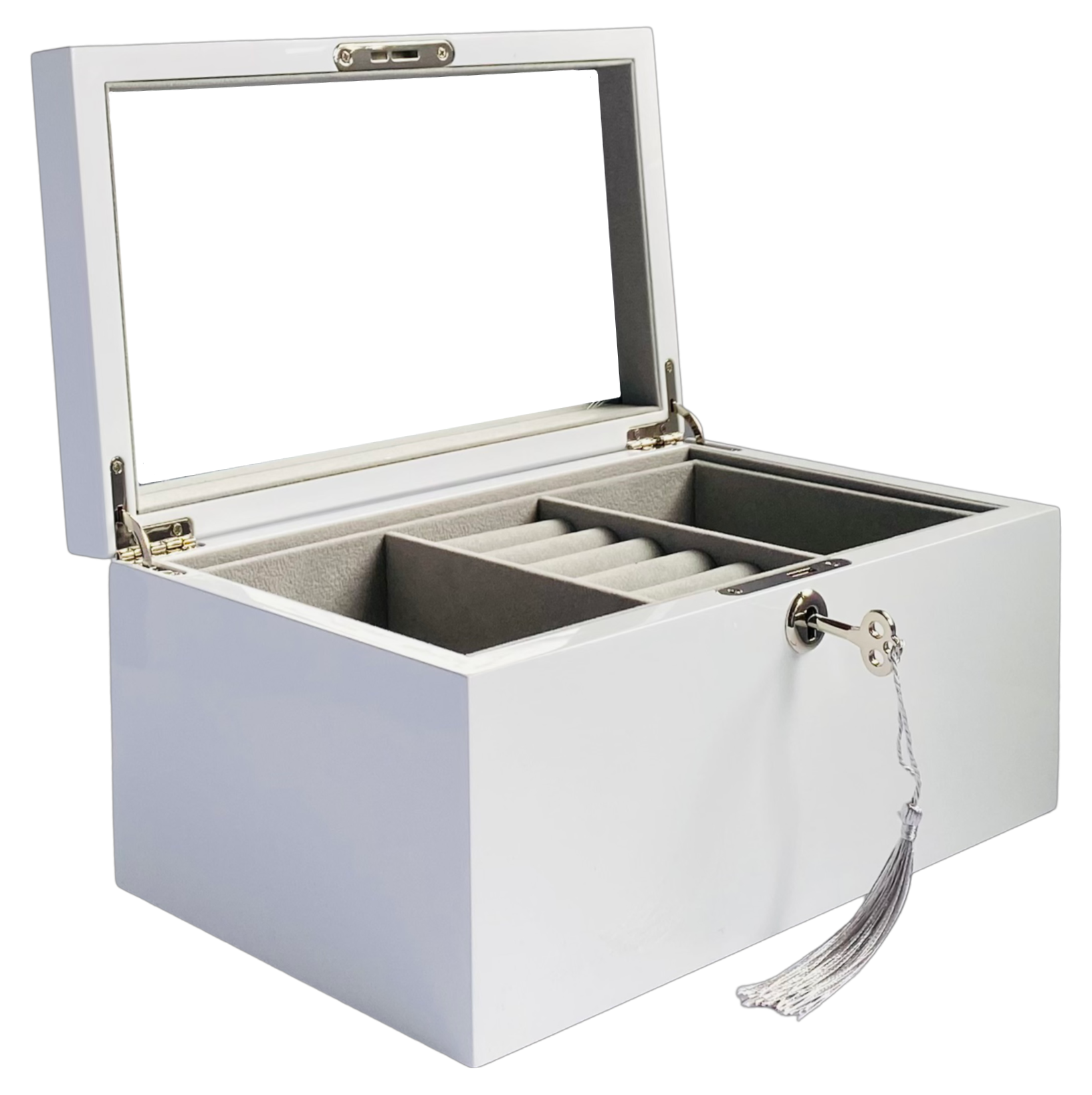 White High Gloss Wood Jewellery Box L28cm