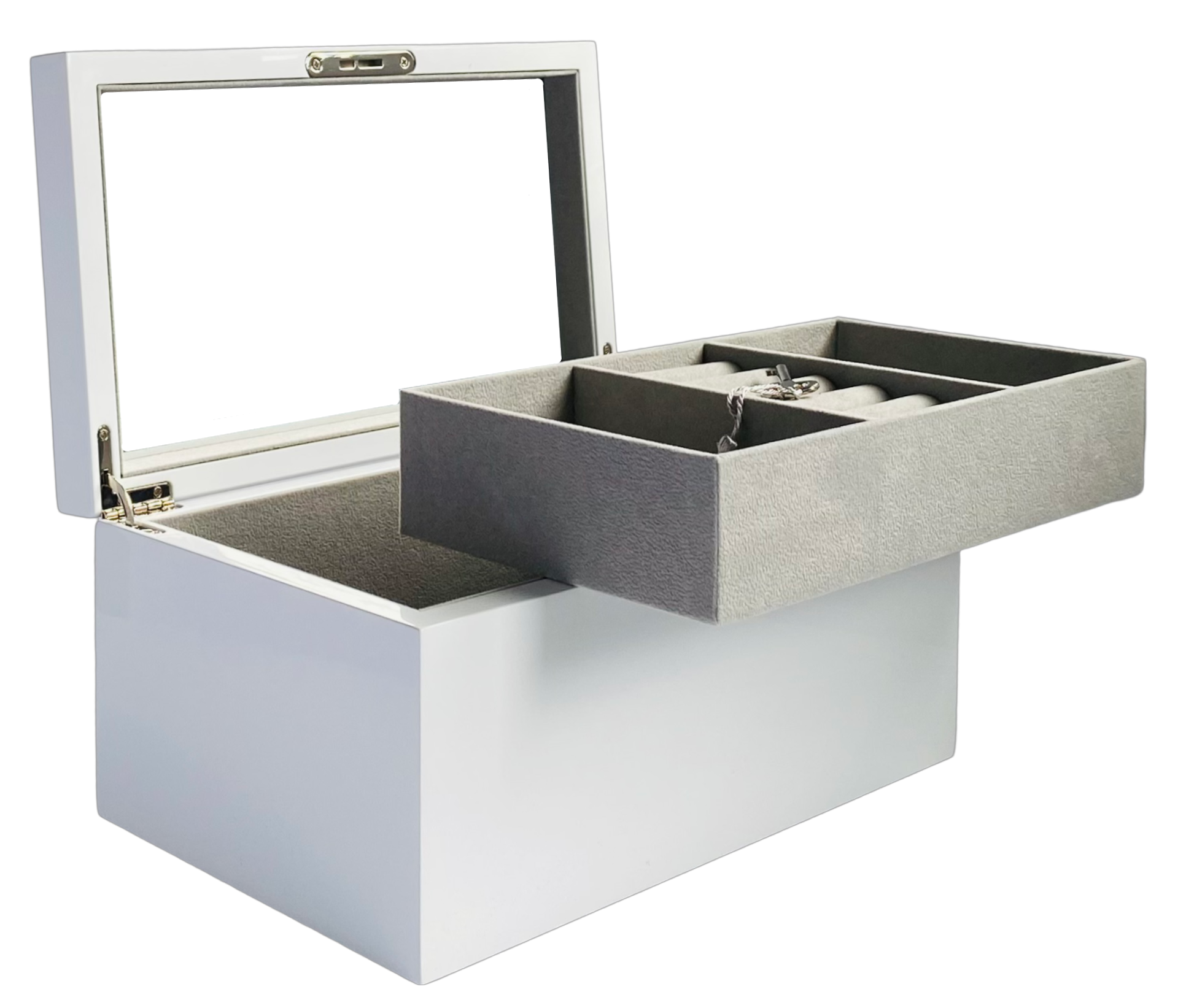 White High Gloss Wood Jewellery Box L28cm