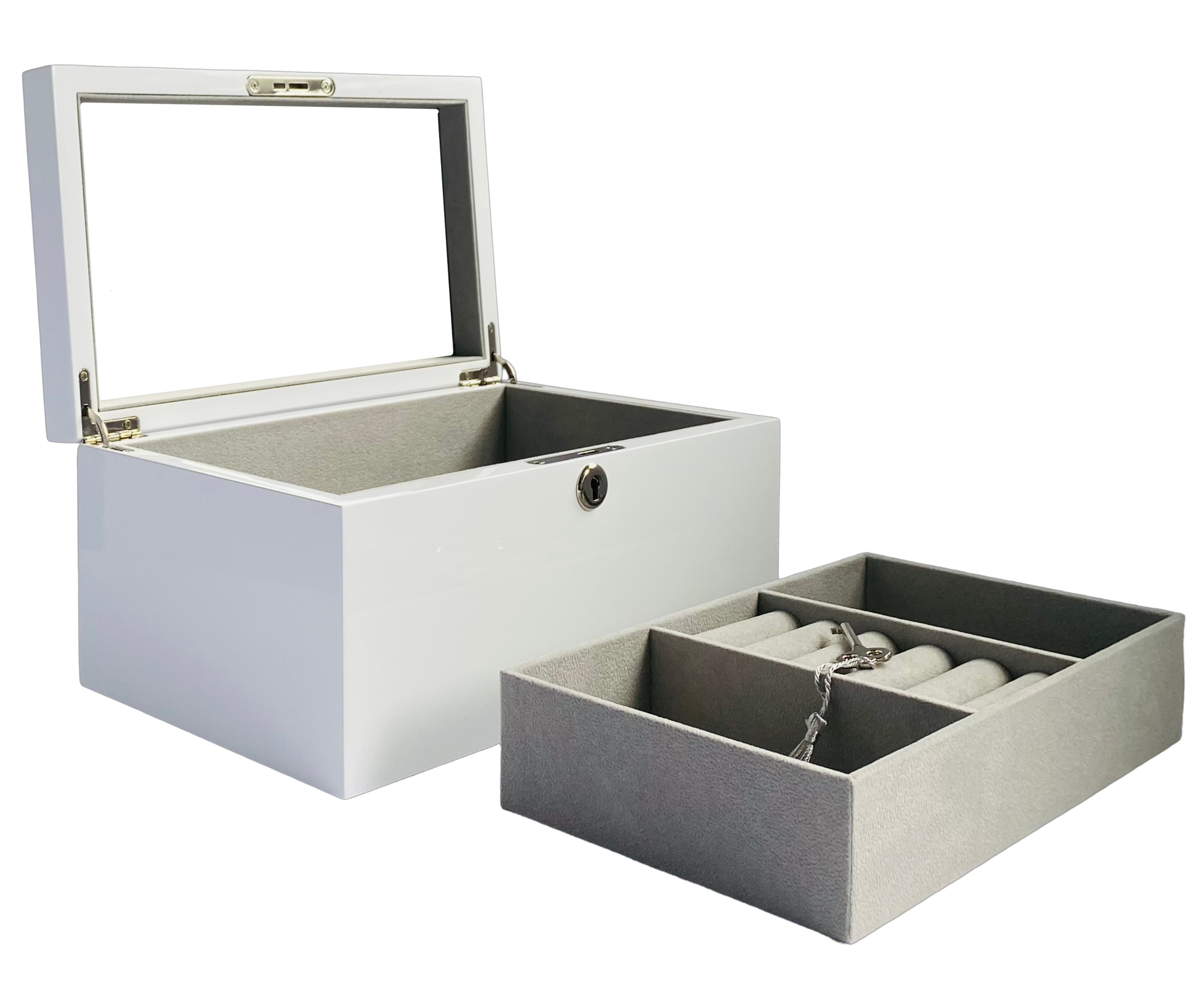 White High Gloss Wood Jewellery Box L28cm