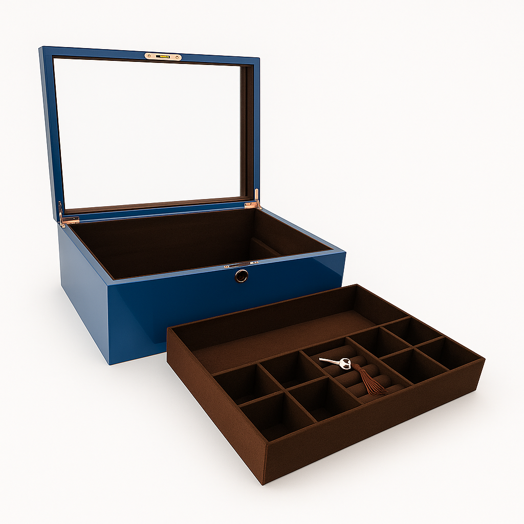 Azure High Gloss Wood Jewellery Box L35cm
