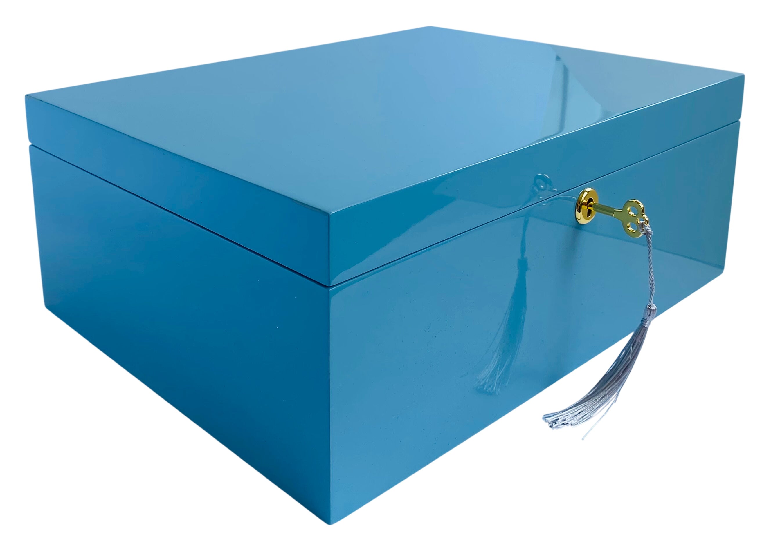 Blue High Gloss Wood Jewellery Box L35cm