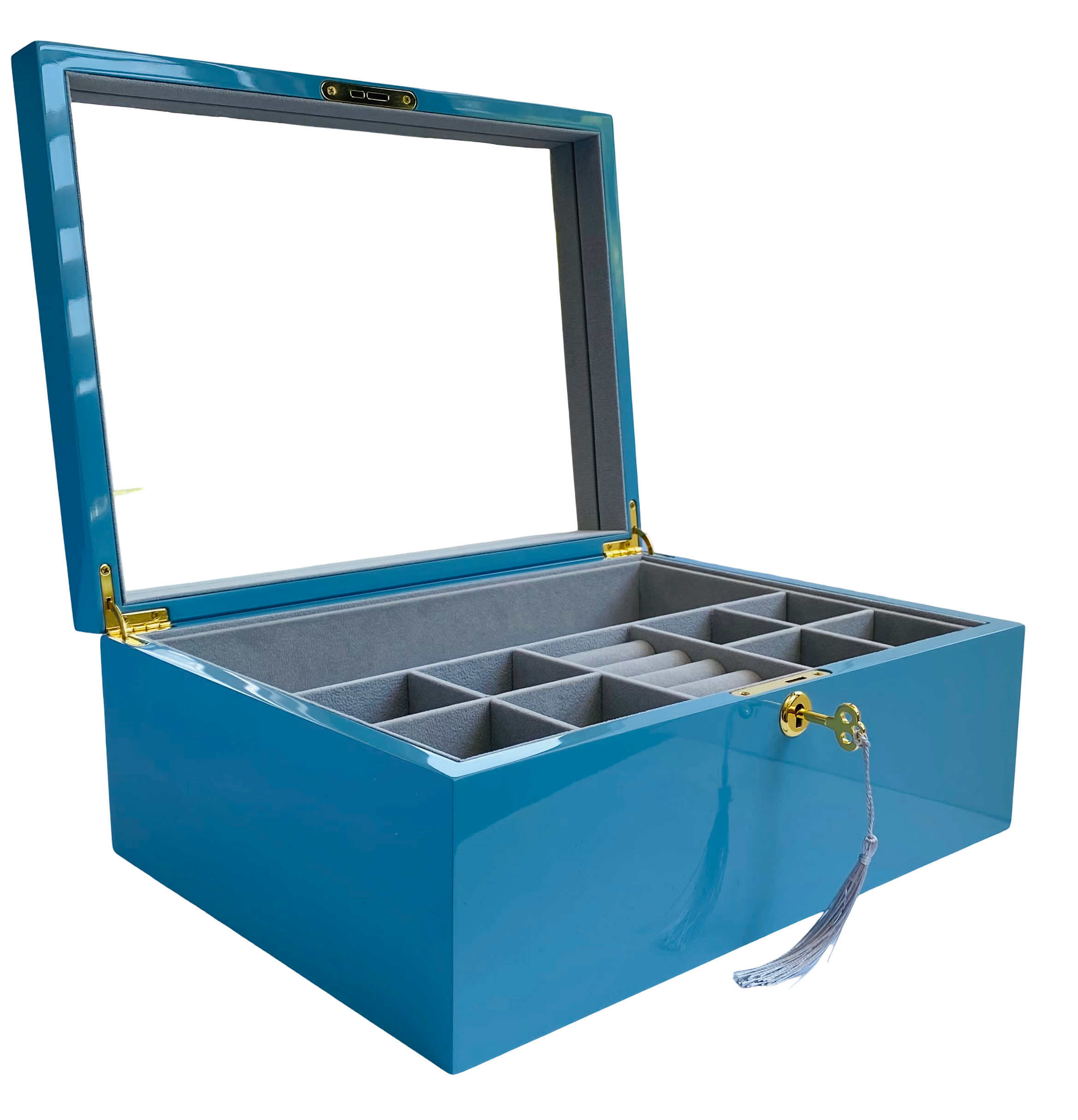 Blue High Gloss Wood Jewellery Box L35cm