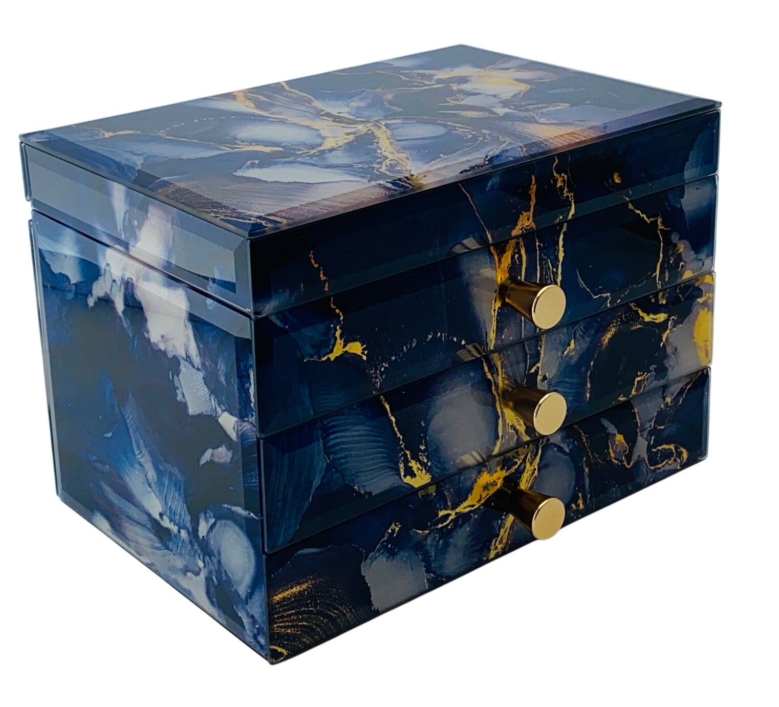 Blue Marble Glass 2-Drawer Jewellery Box L22cm