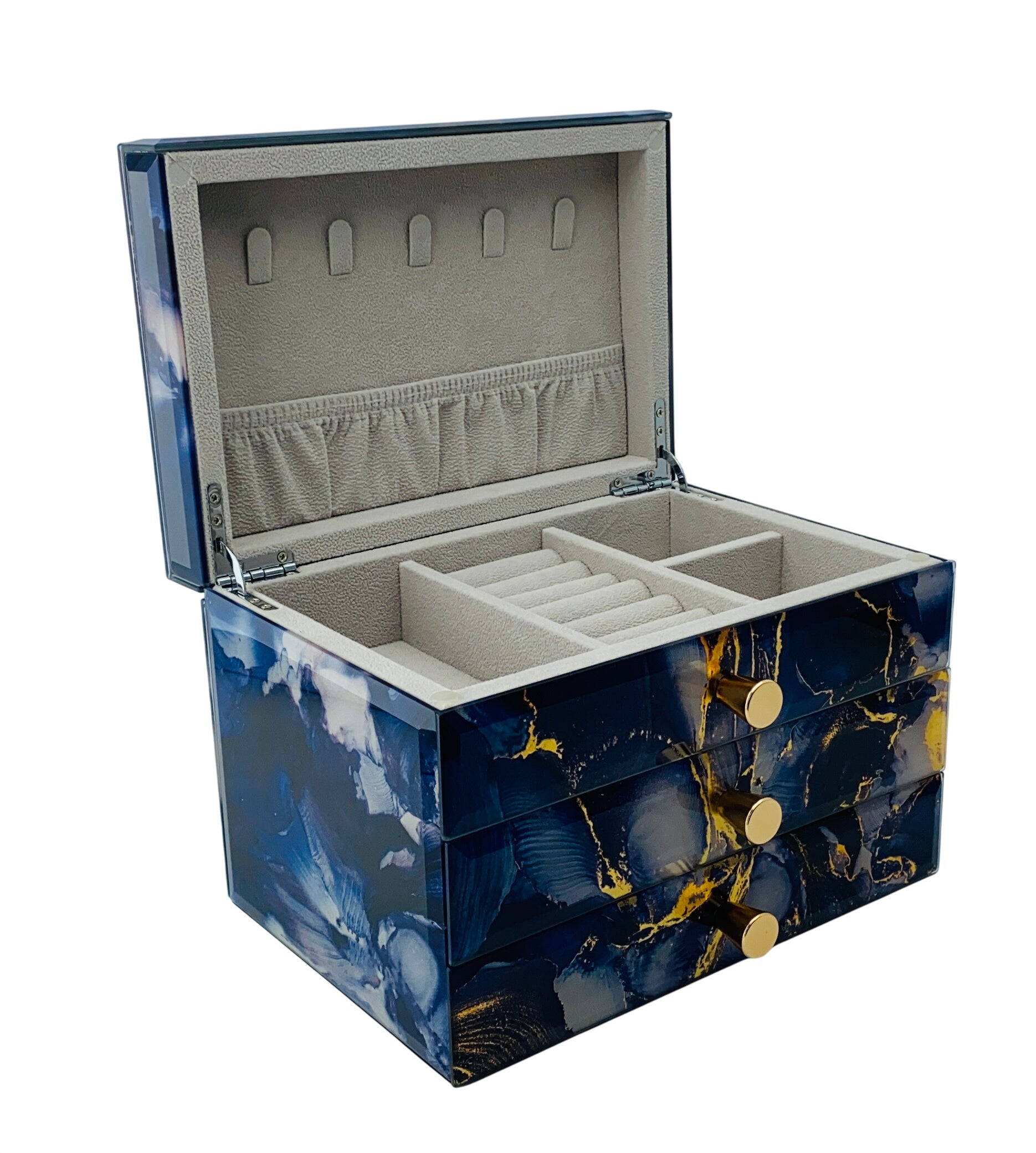 Blue Marble Glass 2-Drawer Jewellery Box L22cm