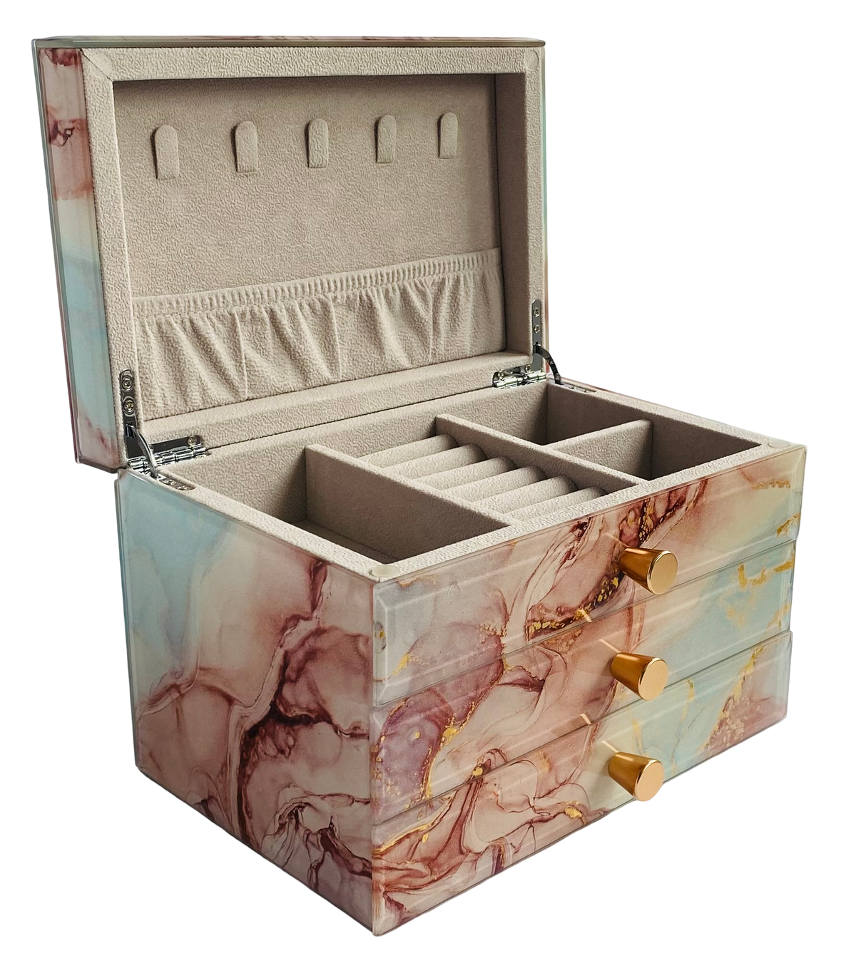 Coral Marble Glass 2-Drawer Jewellery Box L22cm