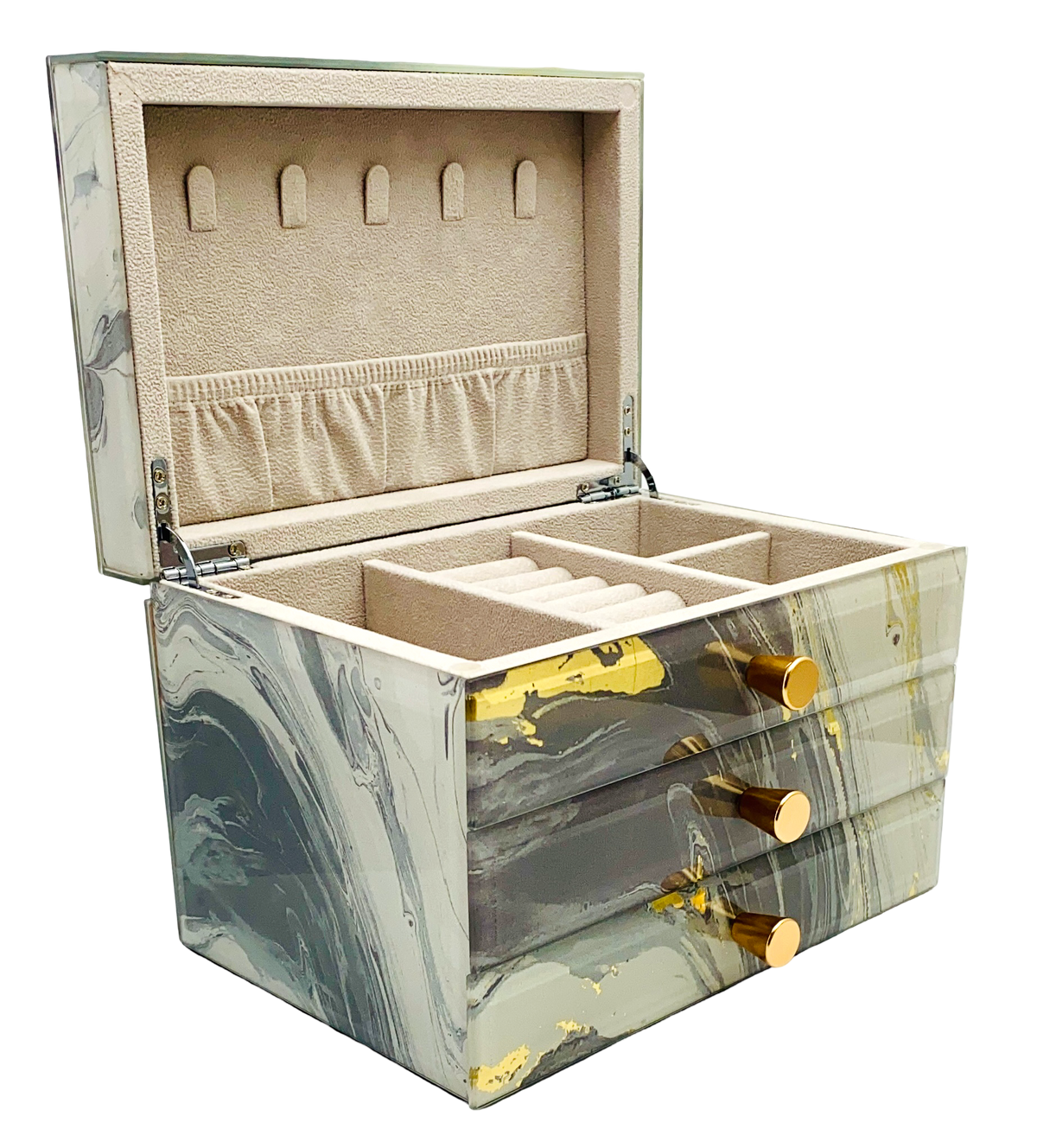 Grey Marble Glass 2-Drawer Jewellery Box L22cm