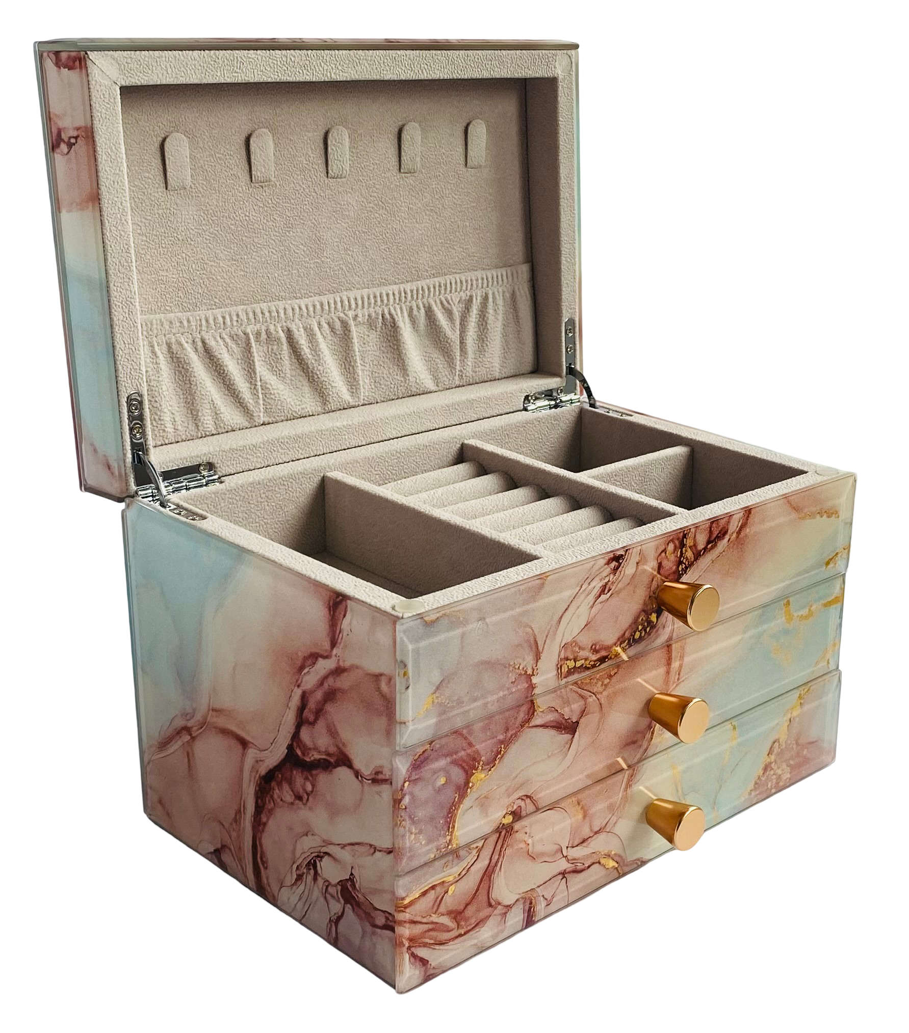 Coral Marble Glass 2-Drawer Jewellery Box L22cm