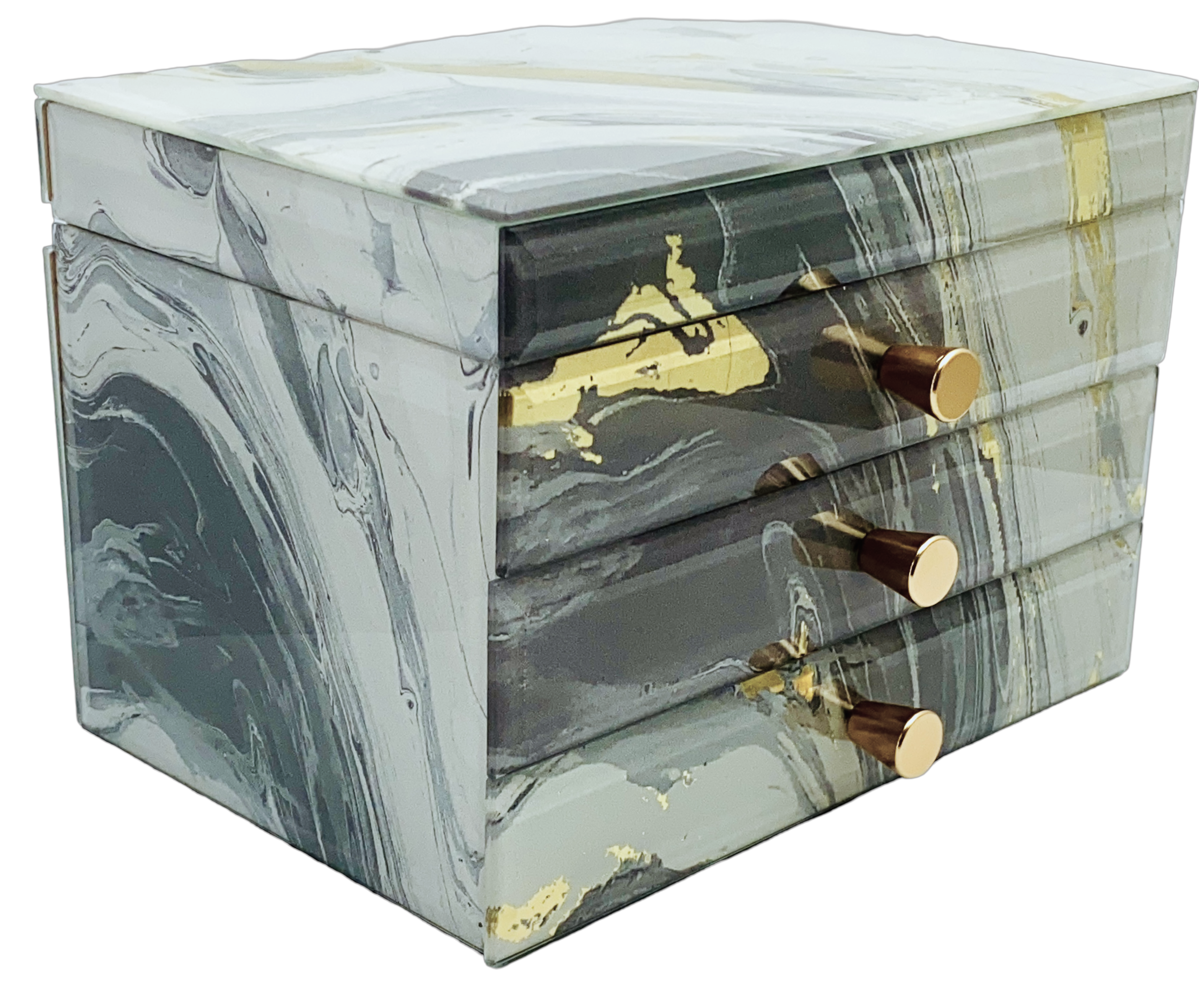 Grey Marble Glass 2-Drawer Jewellery Box L22cm