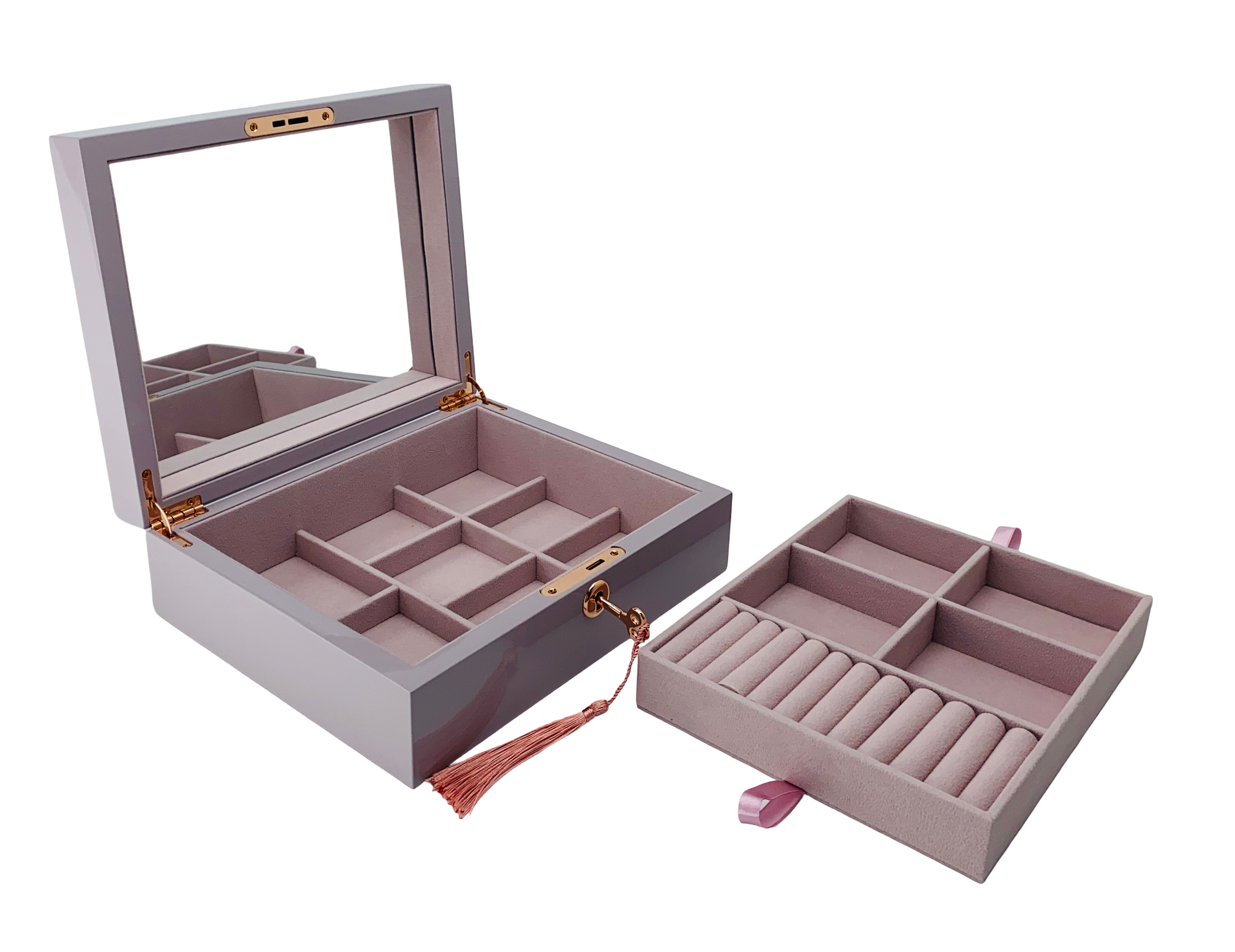 Lilac High Gloss Wood Jewellery Box L24cm