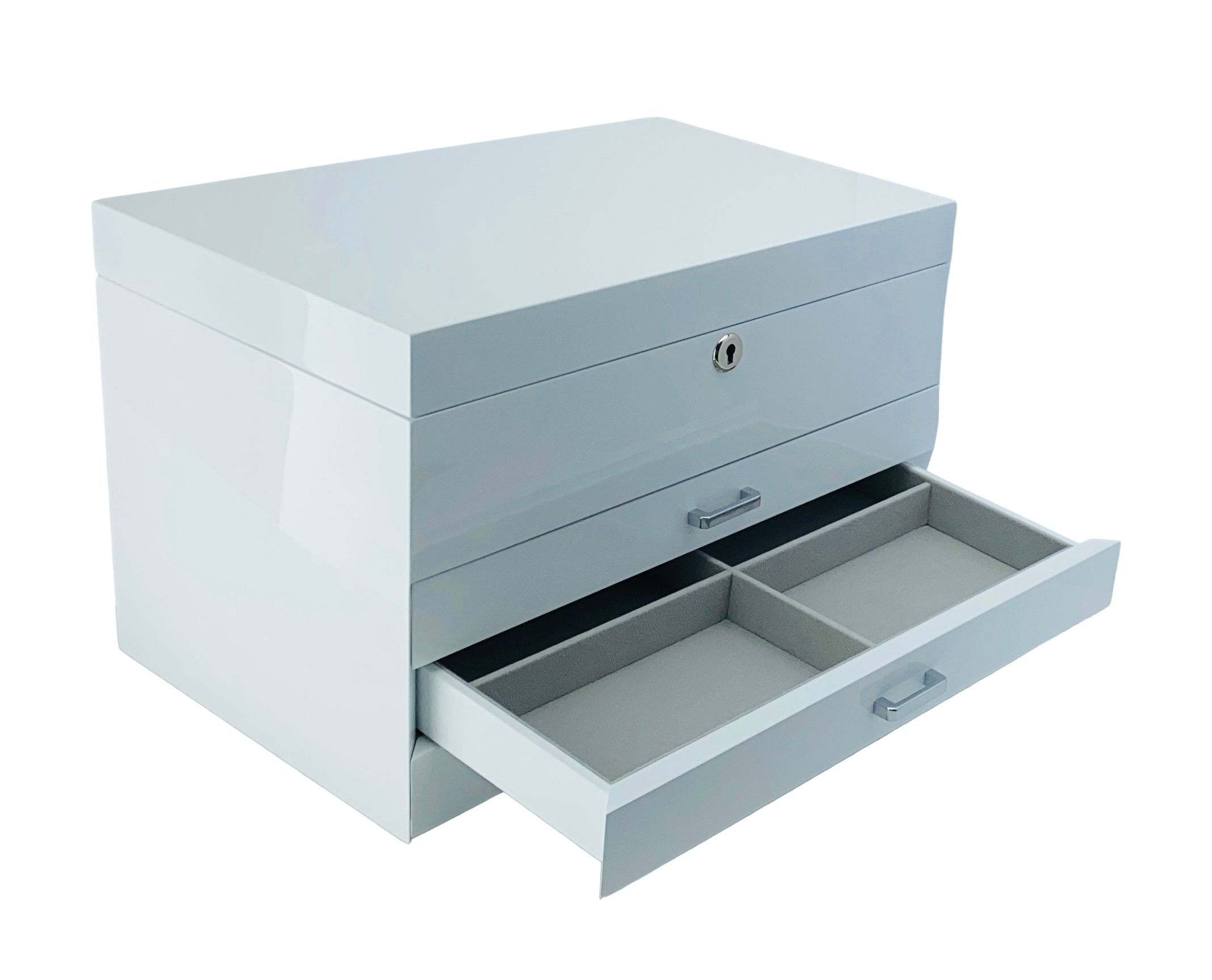 Very Large White High Gloss 3-Drawer Wooden Jewellery Box with Liftout Tray L35cm